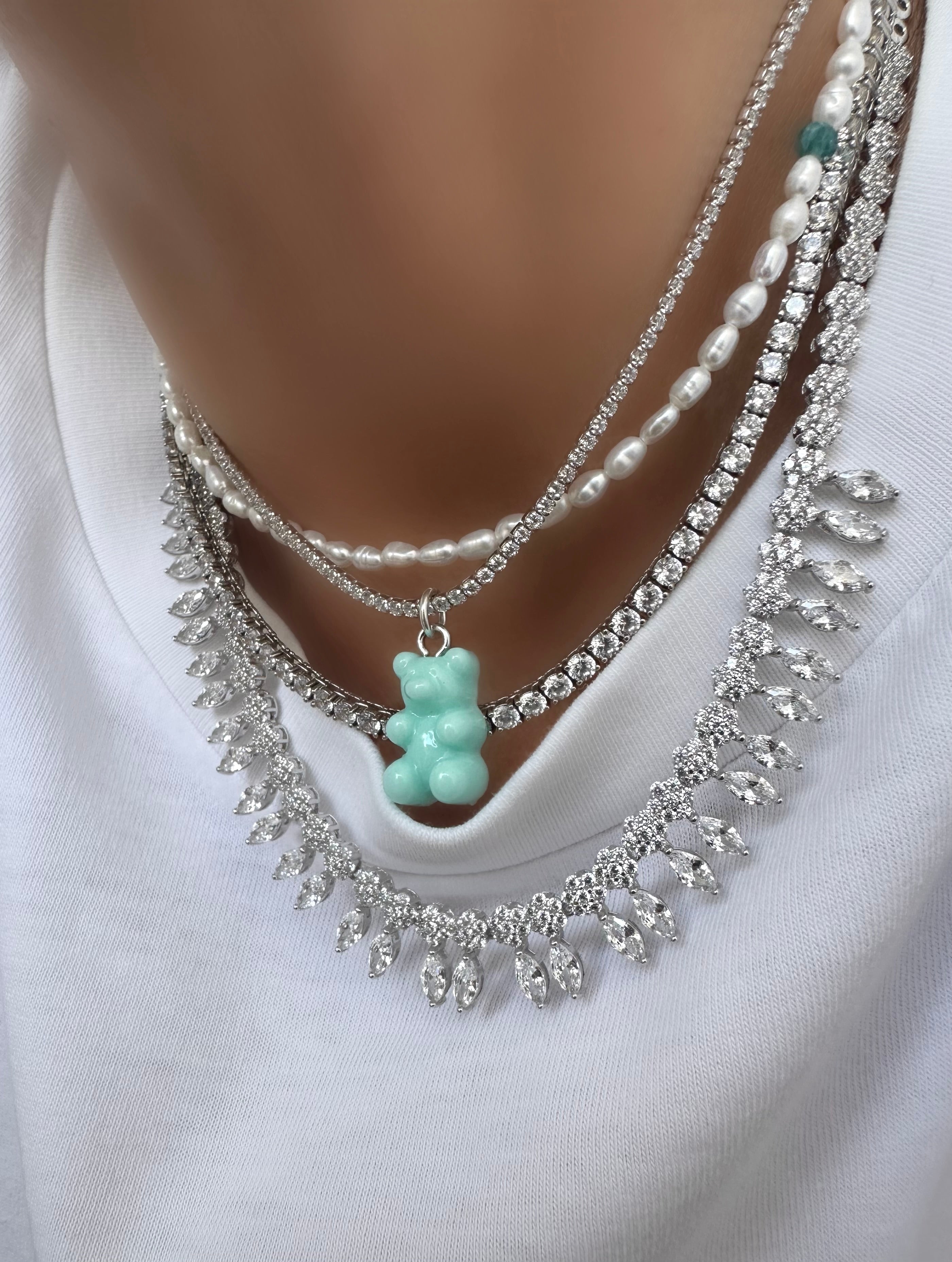 Riviere-Choker Teddy (Blau) (925er Sterlingsilber)