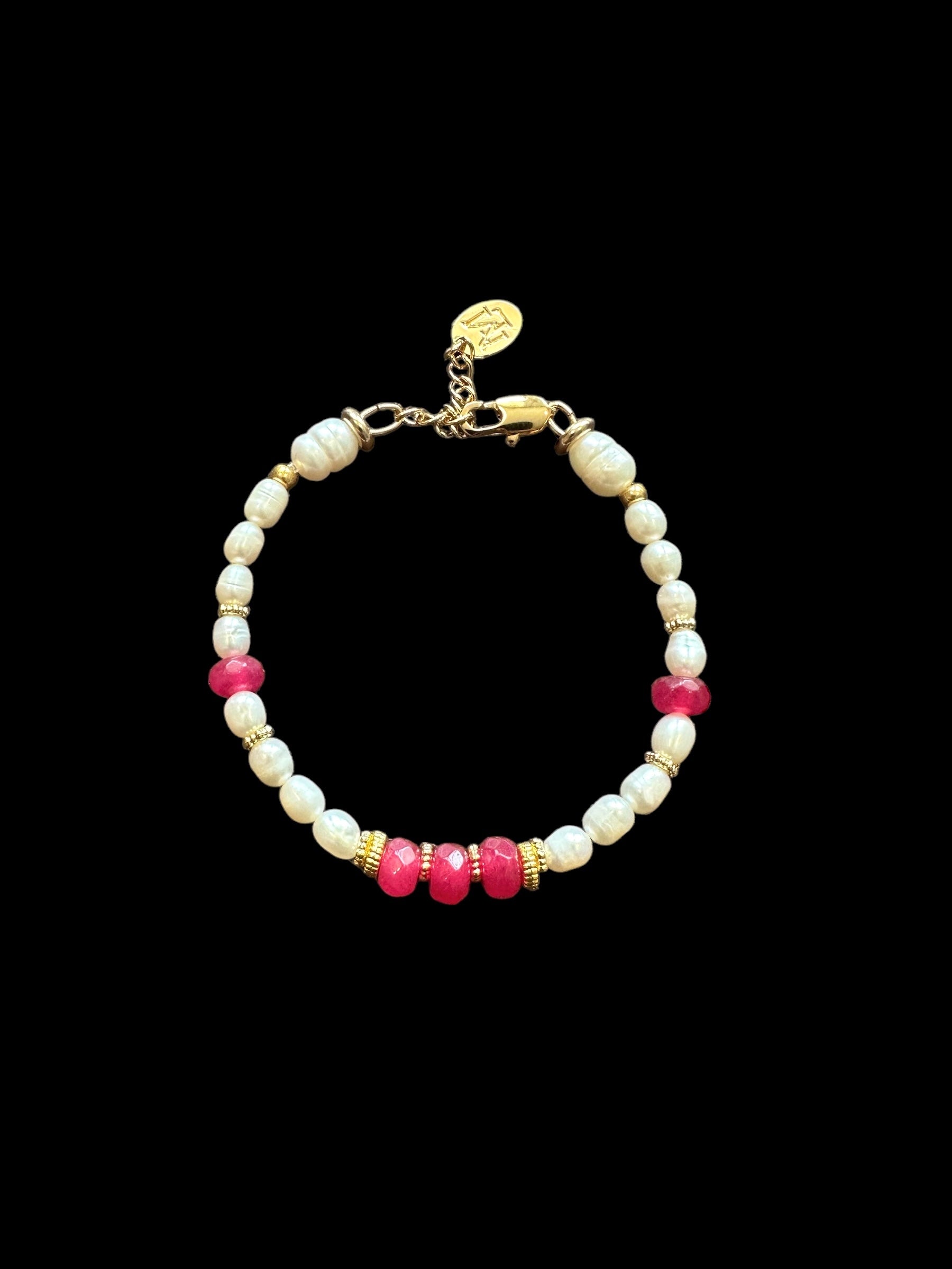 Pulsera Stones Crisol (Cuarzo rosa y perlas)