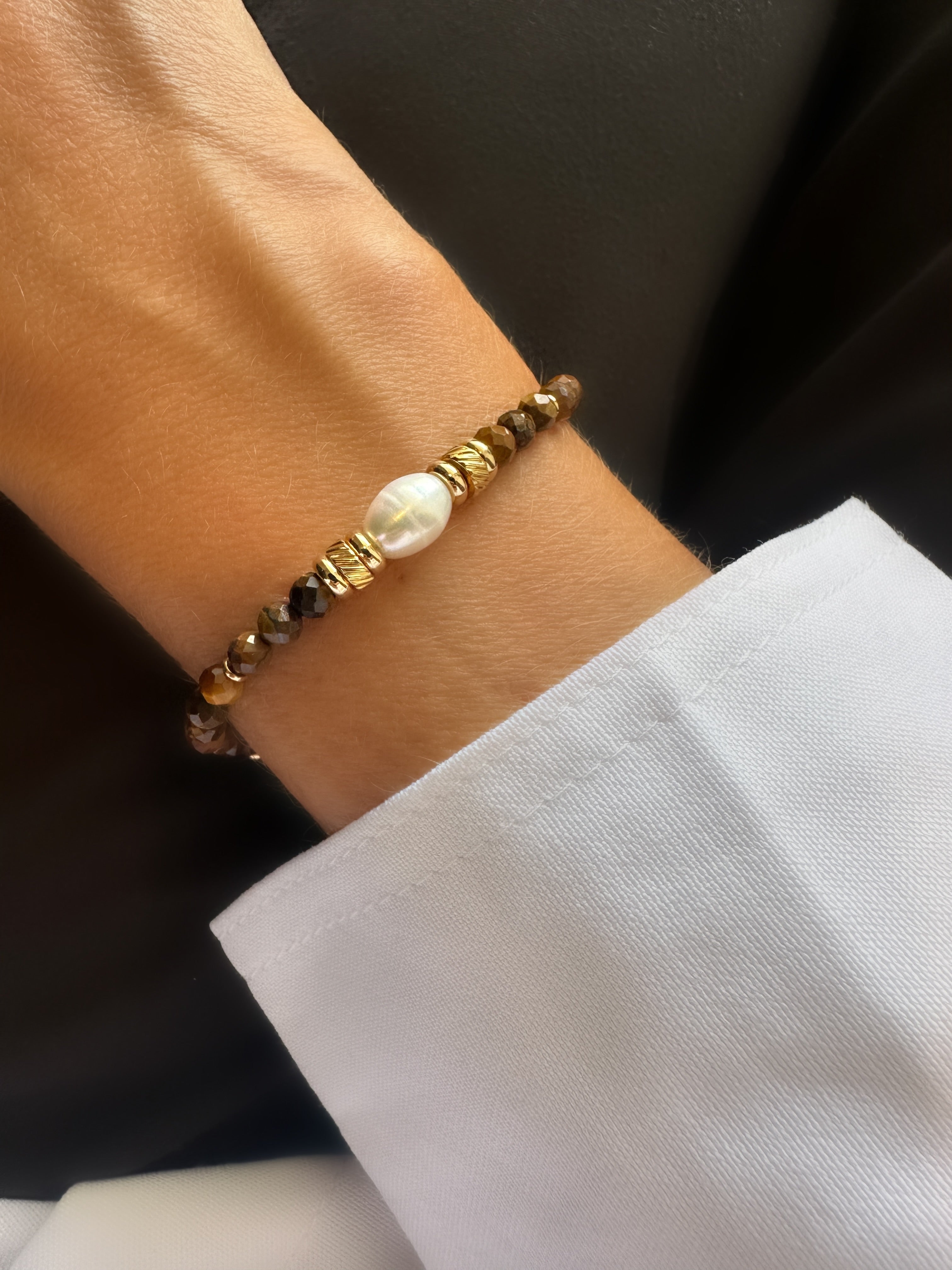 Stones Karma Bracelet (Tiger’s Eye & Natural Pearls)