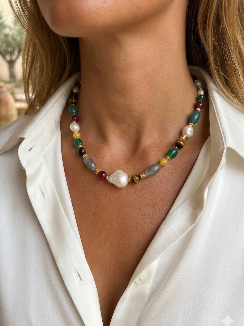 Collar Messy Pearl Tiger (Piedras naturales)