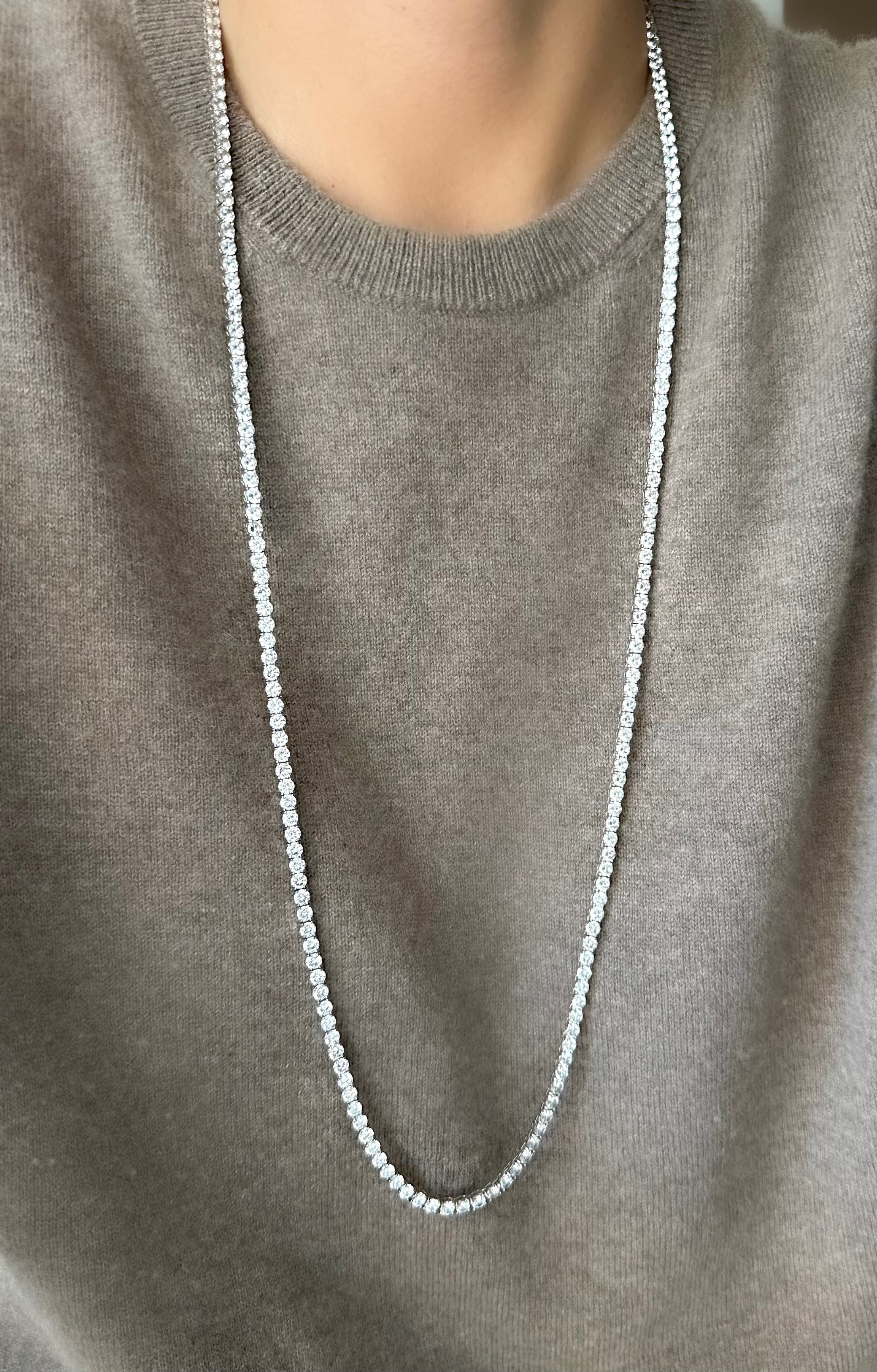 Klassische große Riviere-Halskette (4 mm) (925er Silber)