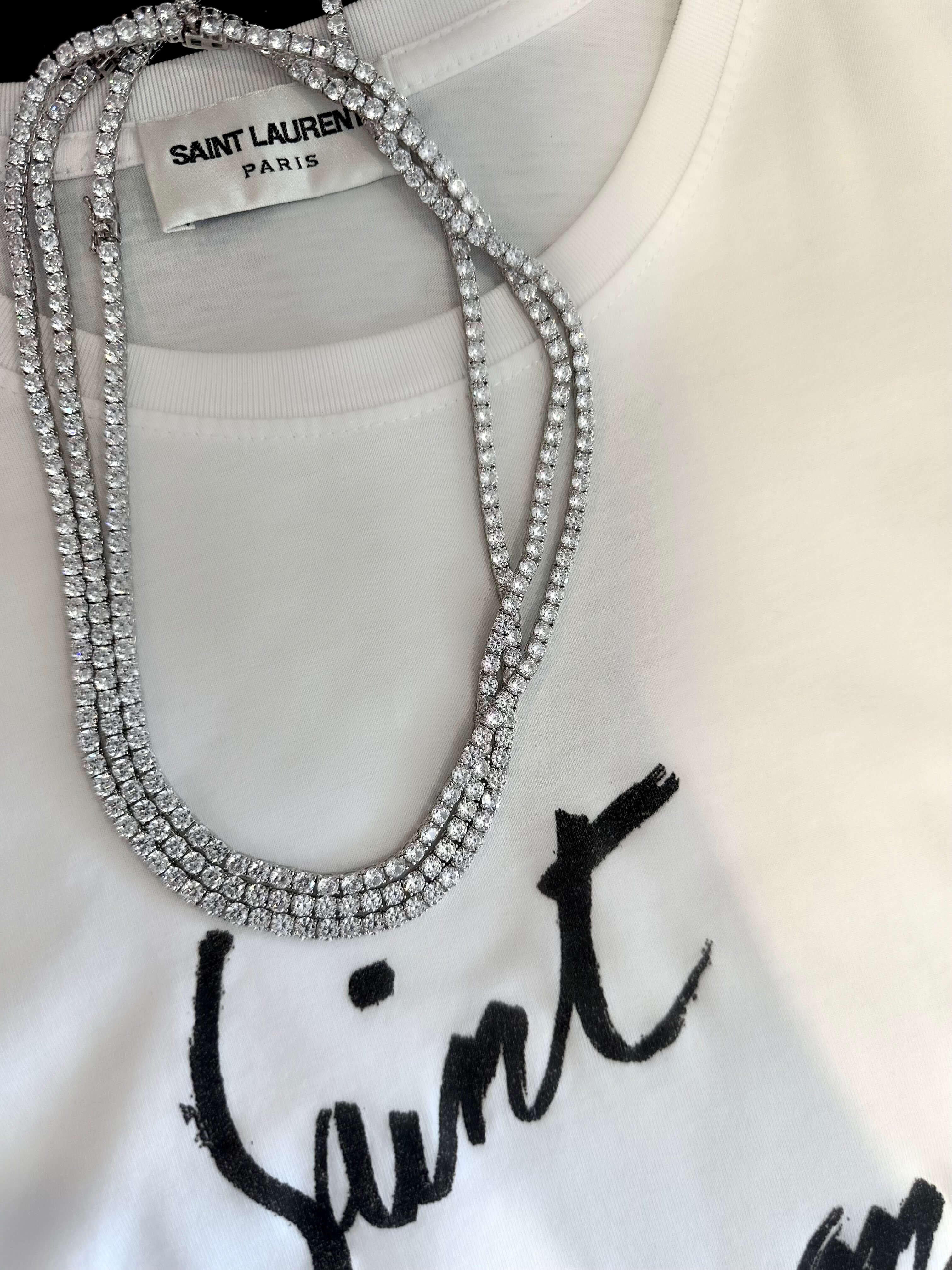 Klassische Riviere II-Halskette (4 mm) (925er Silber)