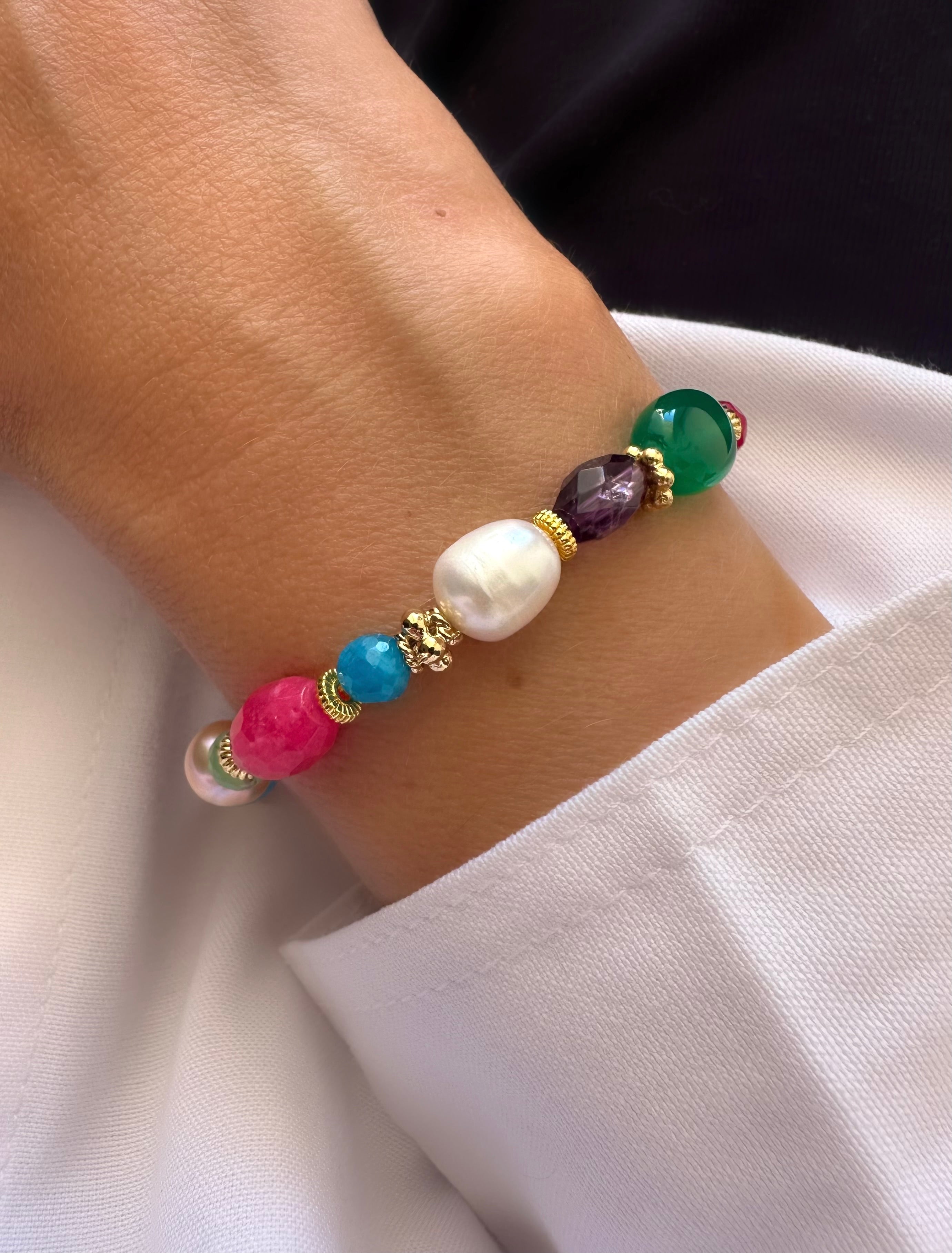Messy Pearl Blues Bracelet (Natural Stones)