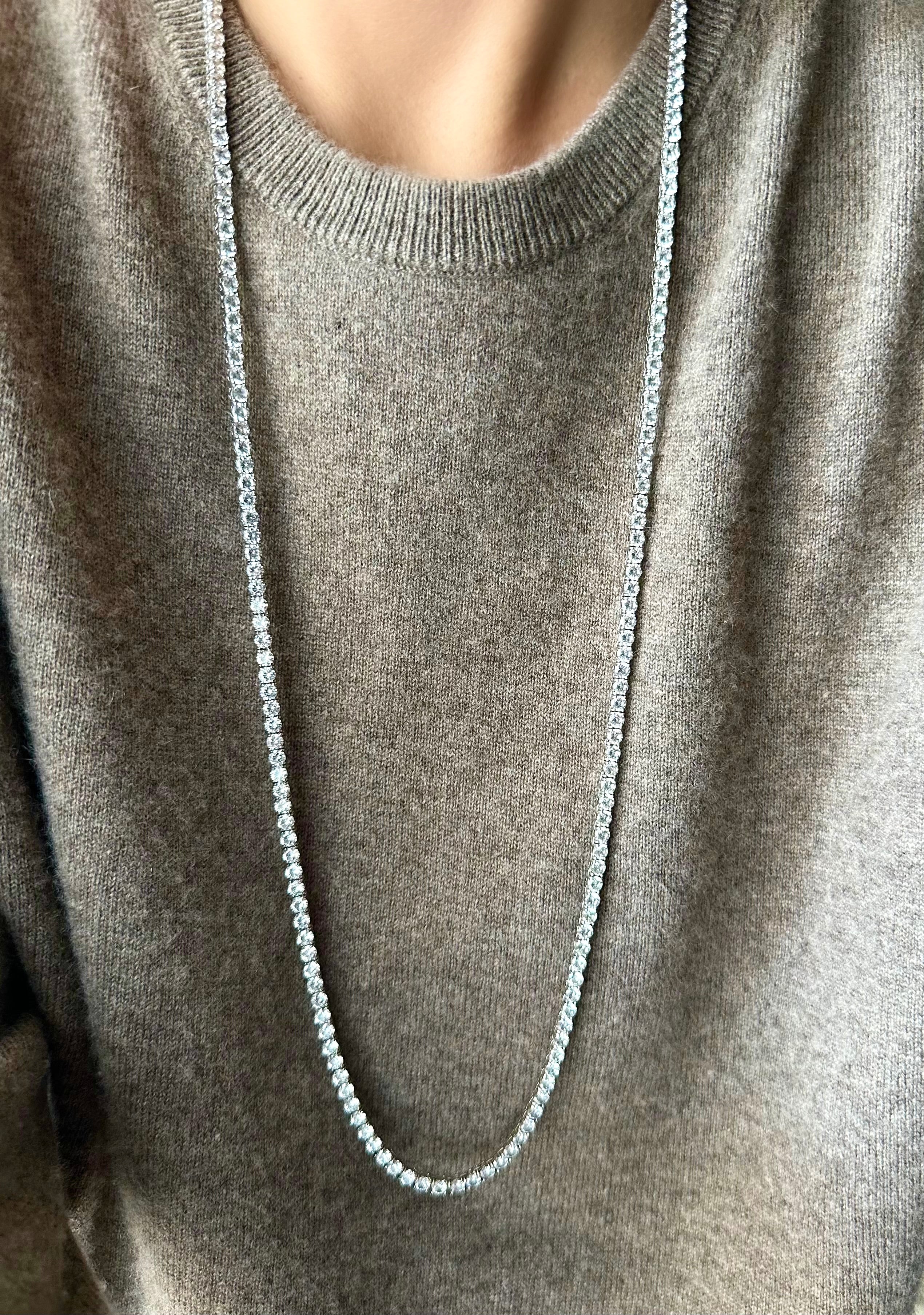 Klassische große Riviere-Halskette (4 mm) (925er Silber)