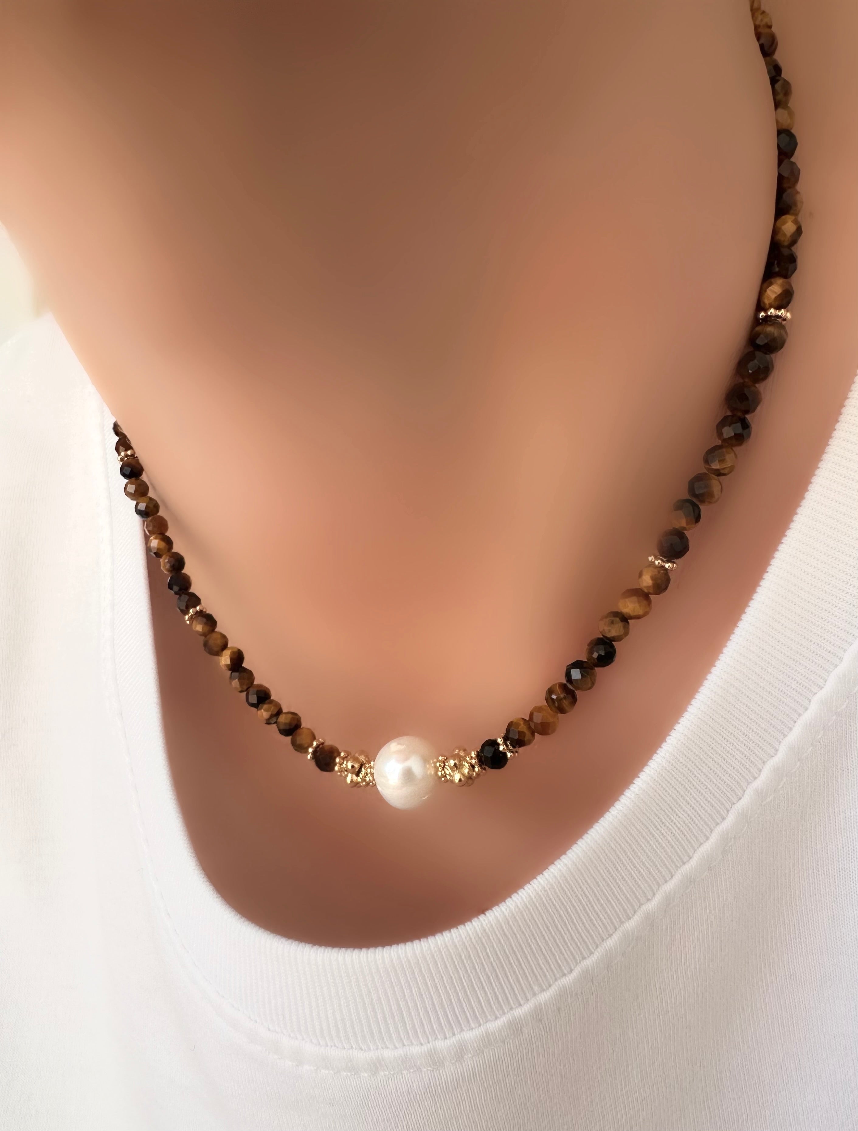 Round Stones Tiger Eye Halskette (Perle)
