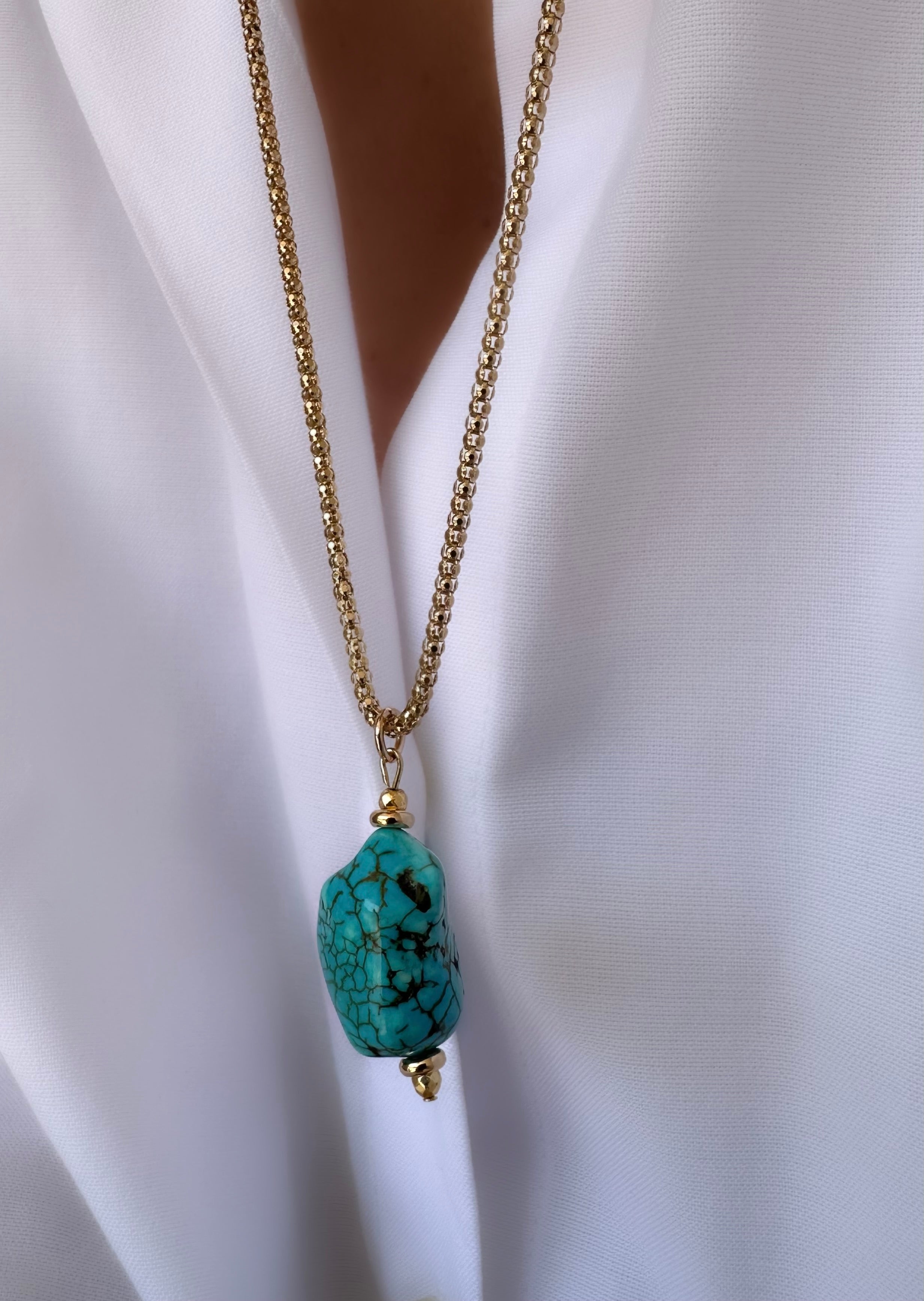 Long Turquoise Necklace (925 Silver plated 24k gold)
