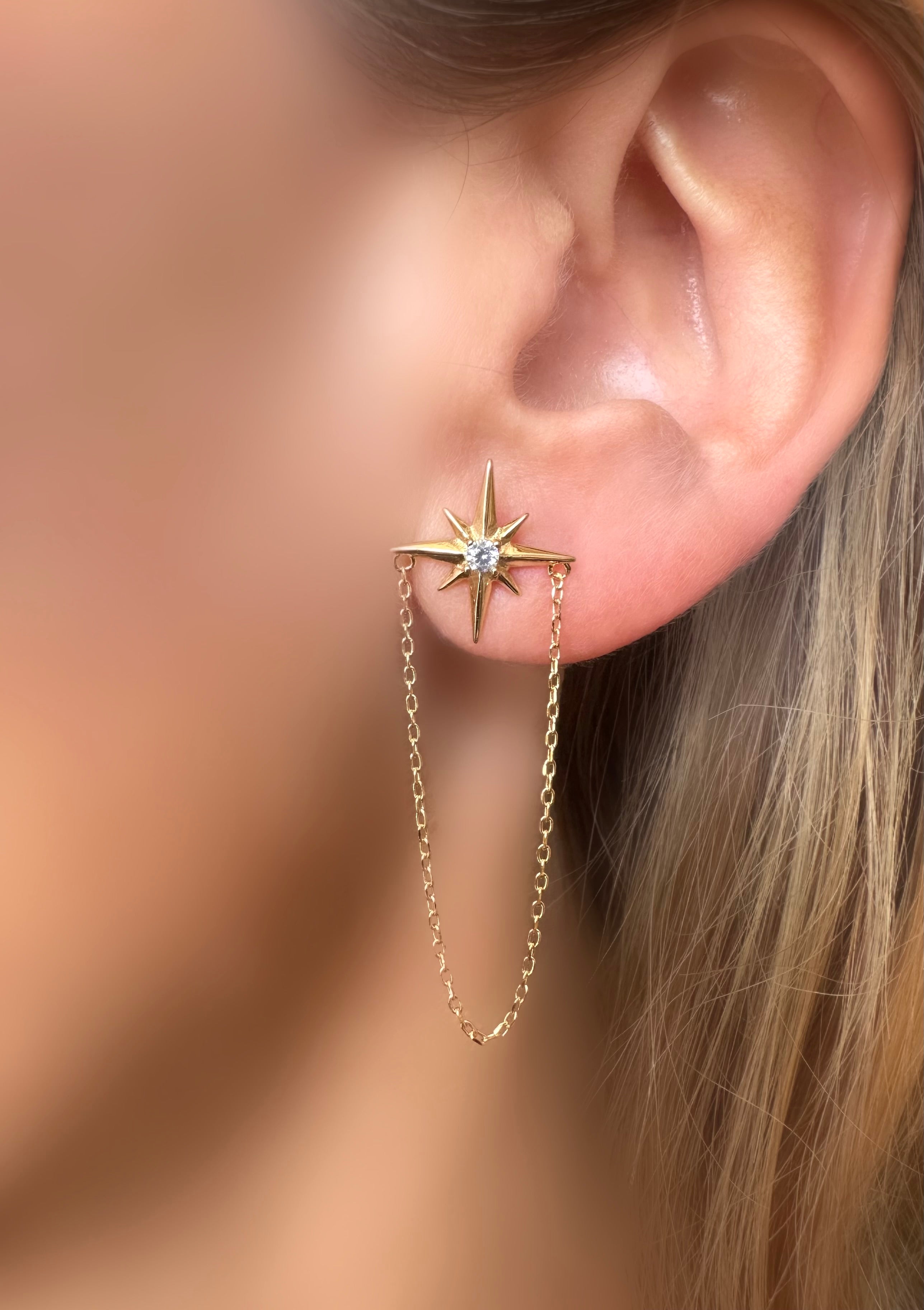 Pendientes Estrella de los Vientos Chain (Plata bañada oro 24k)