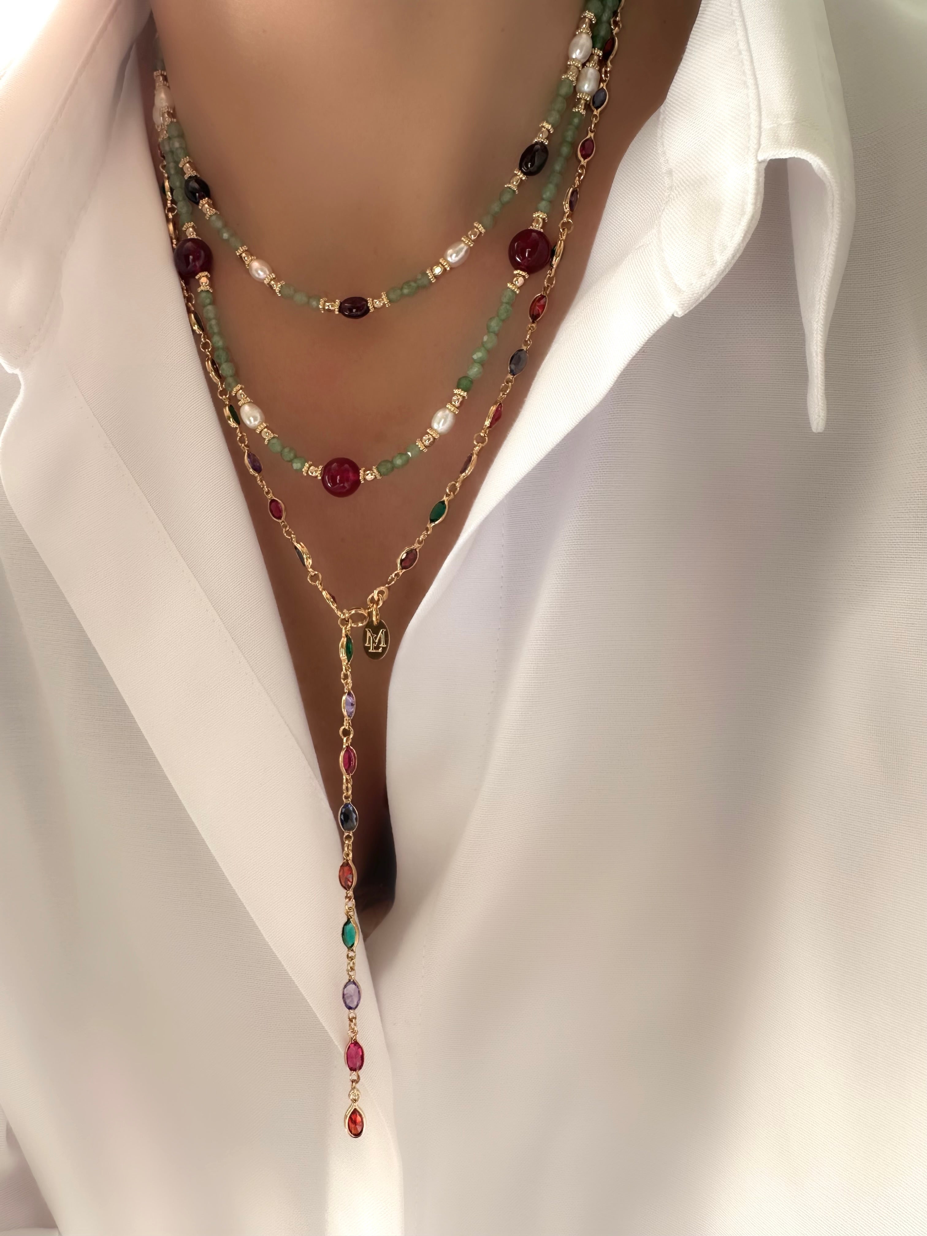 Stones Osiris Long Necklace (Aventurine and Garnet)