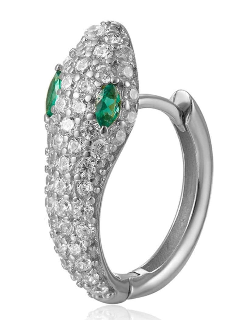 Le Marshand® - Joyería en plata 925, chapado en Oro 24K - Arito Lux Serpiente ojos verdes (Plata 925) - Diseños propios - Brazaletes, pulseras, collares y pendientes - Joyería online - Mallorca