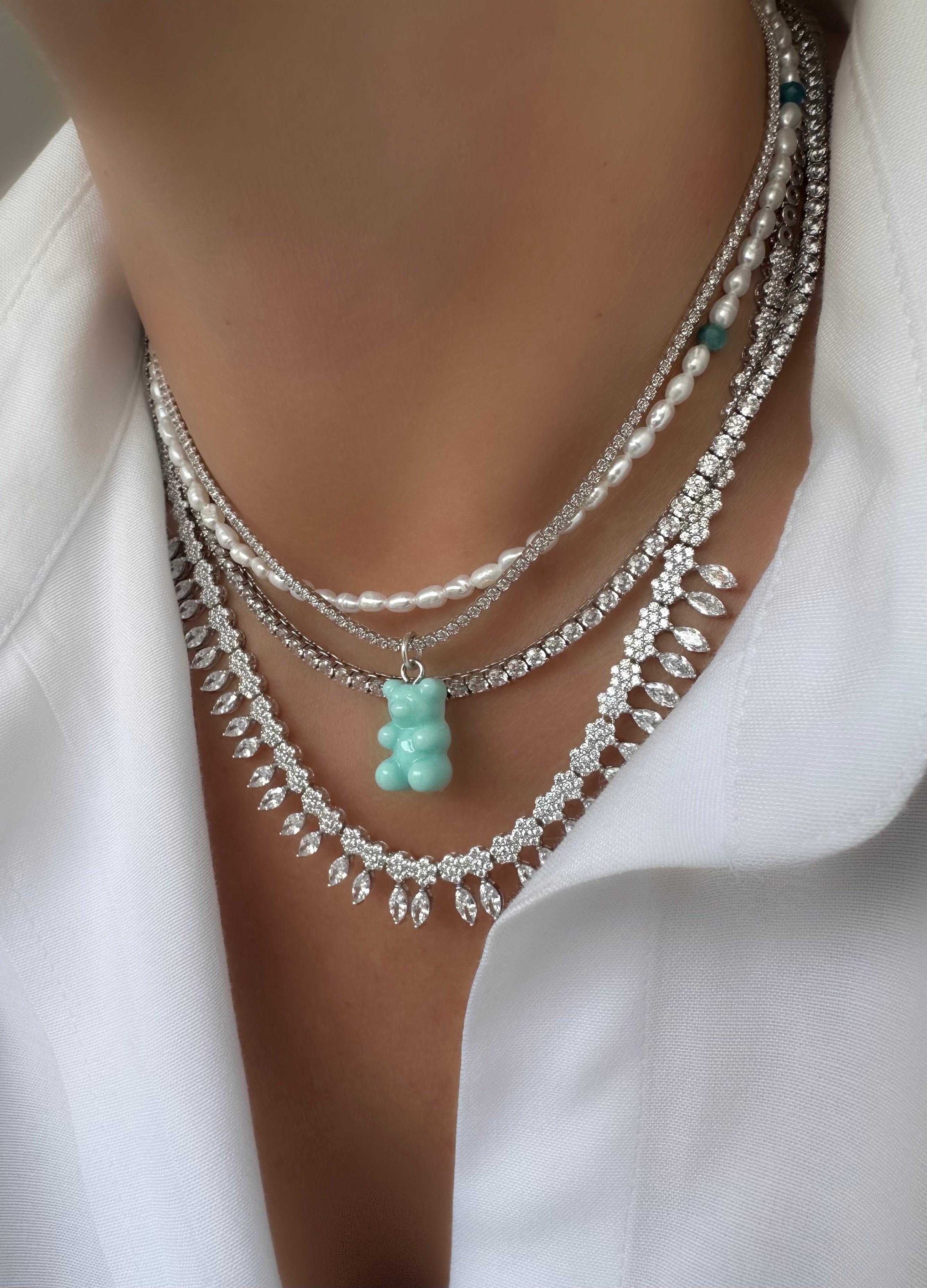 Riviere-Choker Teddy (Blau) (925er Sterlingsilber)