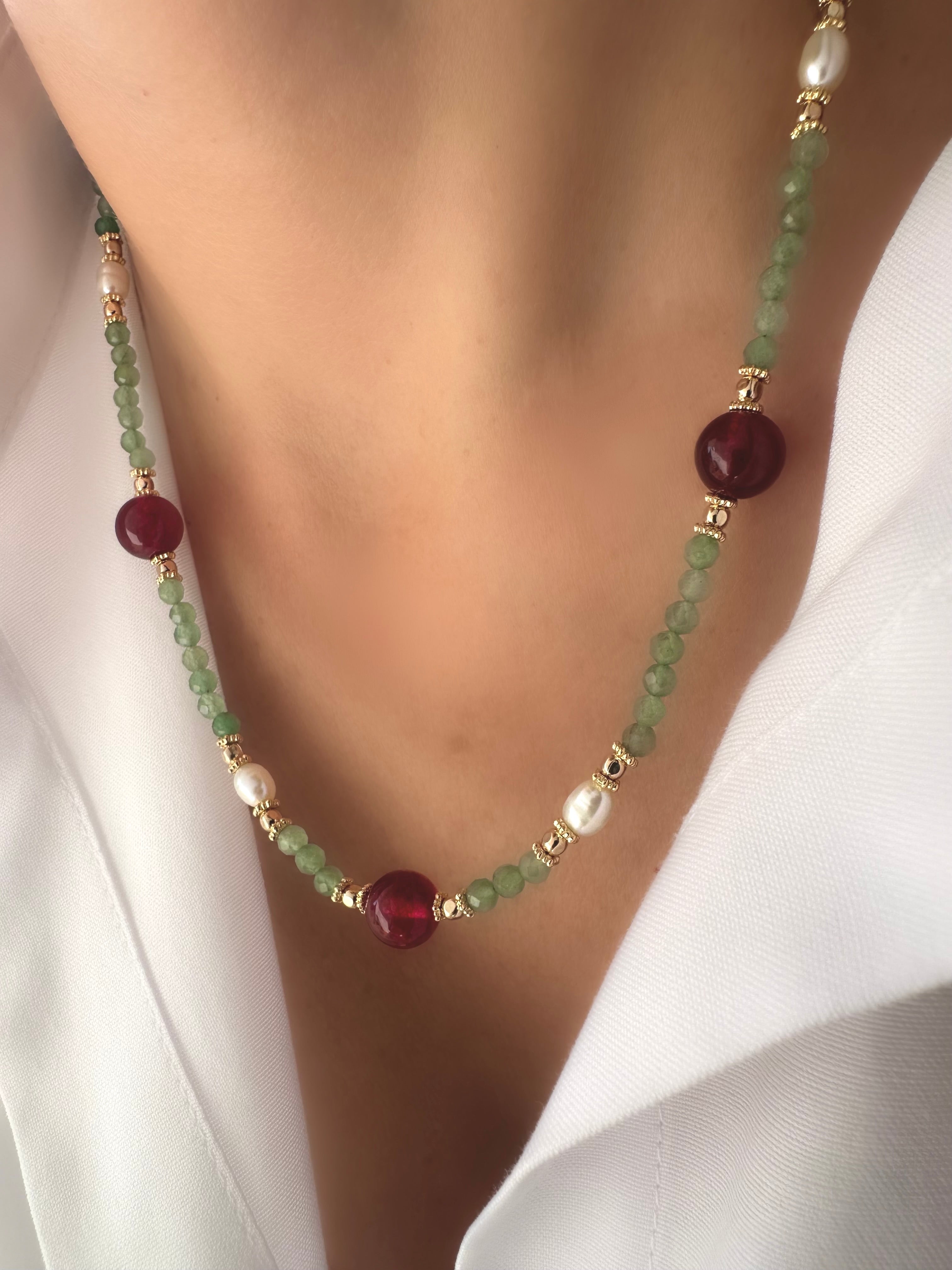 Stones Osiris Long Necklace (Aventurine and Garnet)