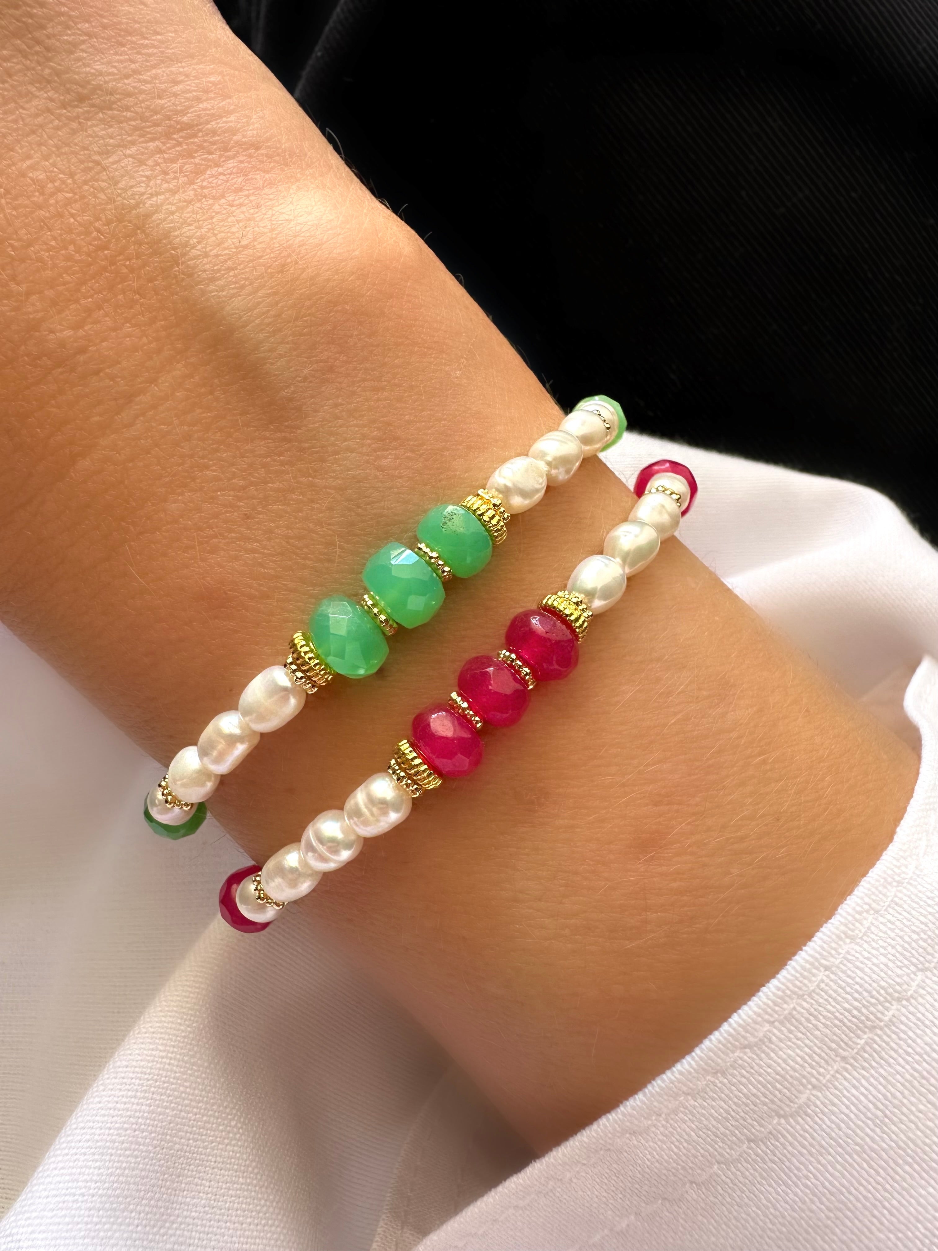 Pulsera Stones Crisol (Cuarzo rosa y perlas)