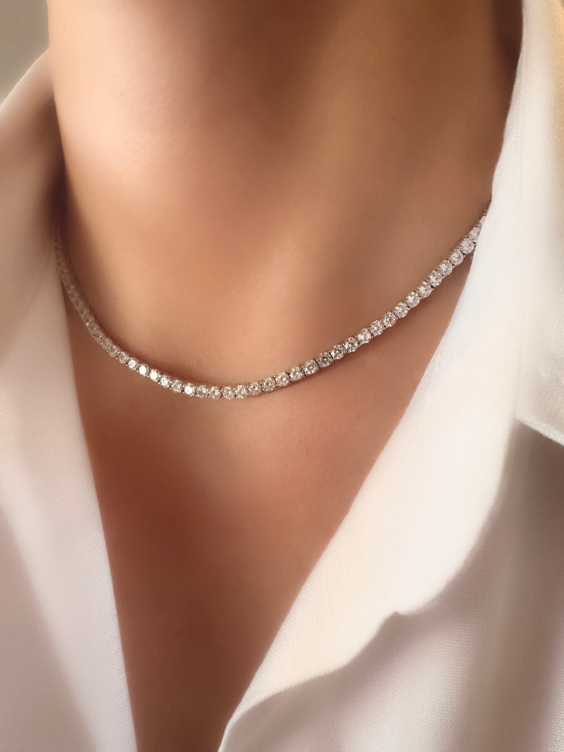 Klassische Riviere-Halskette (3 mm) (925er Silber)