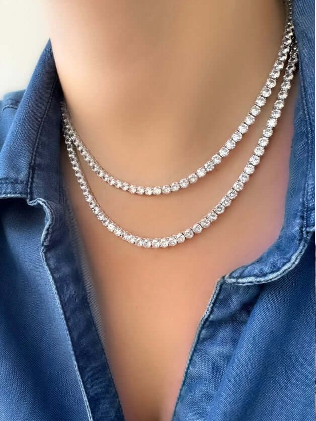 Klassische Riviere II-Halskette (4 mm) (925er Silber)