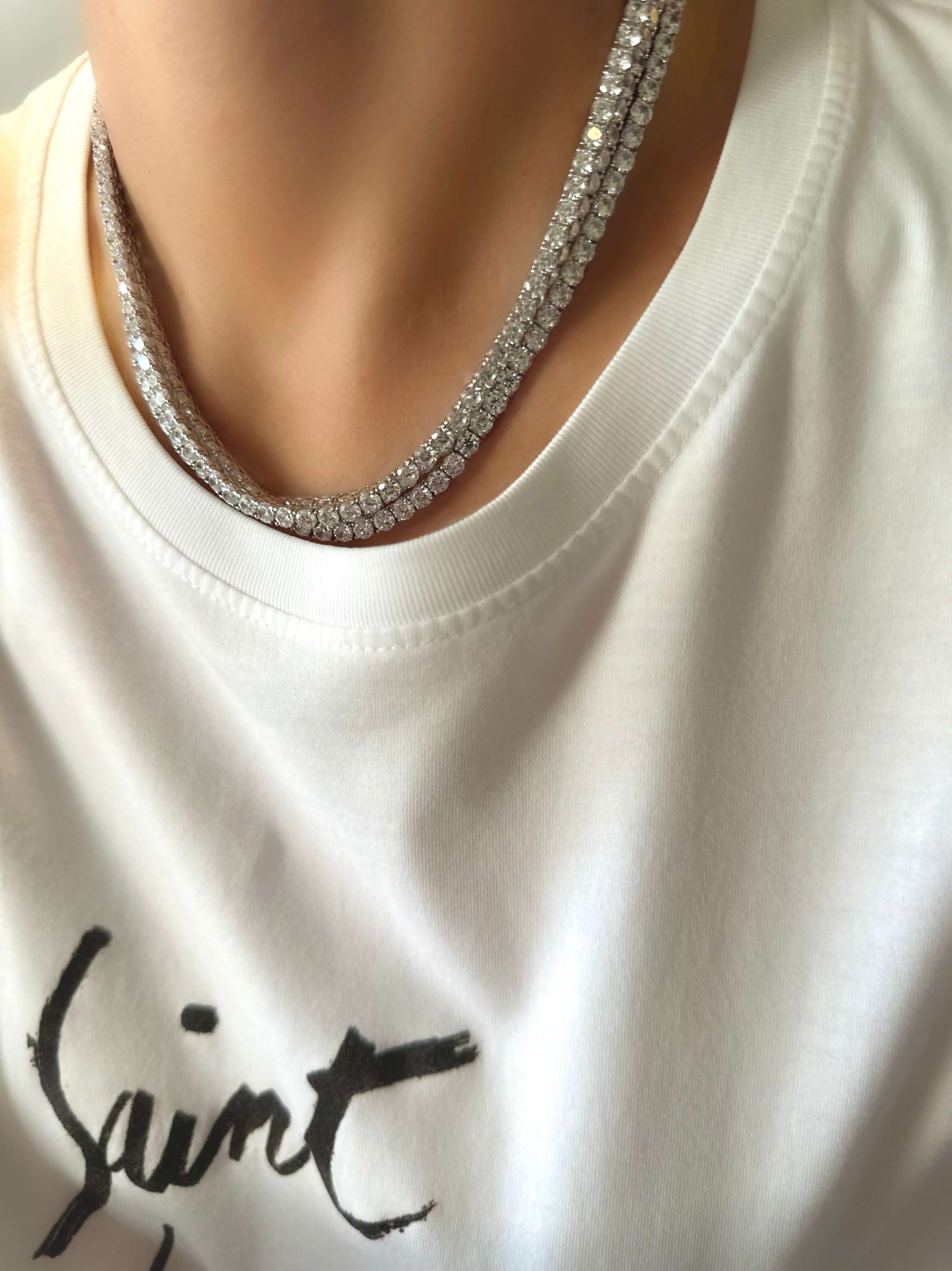 Klassische Riviere II-Halskette (4 mm) (925er Silber)