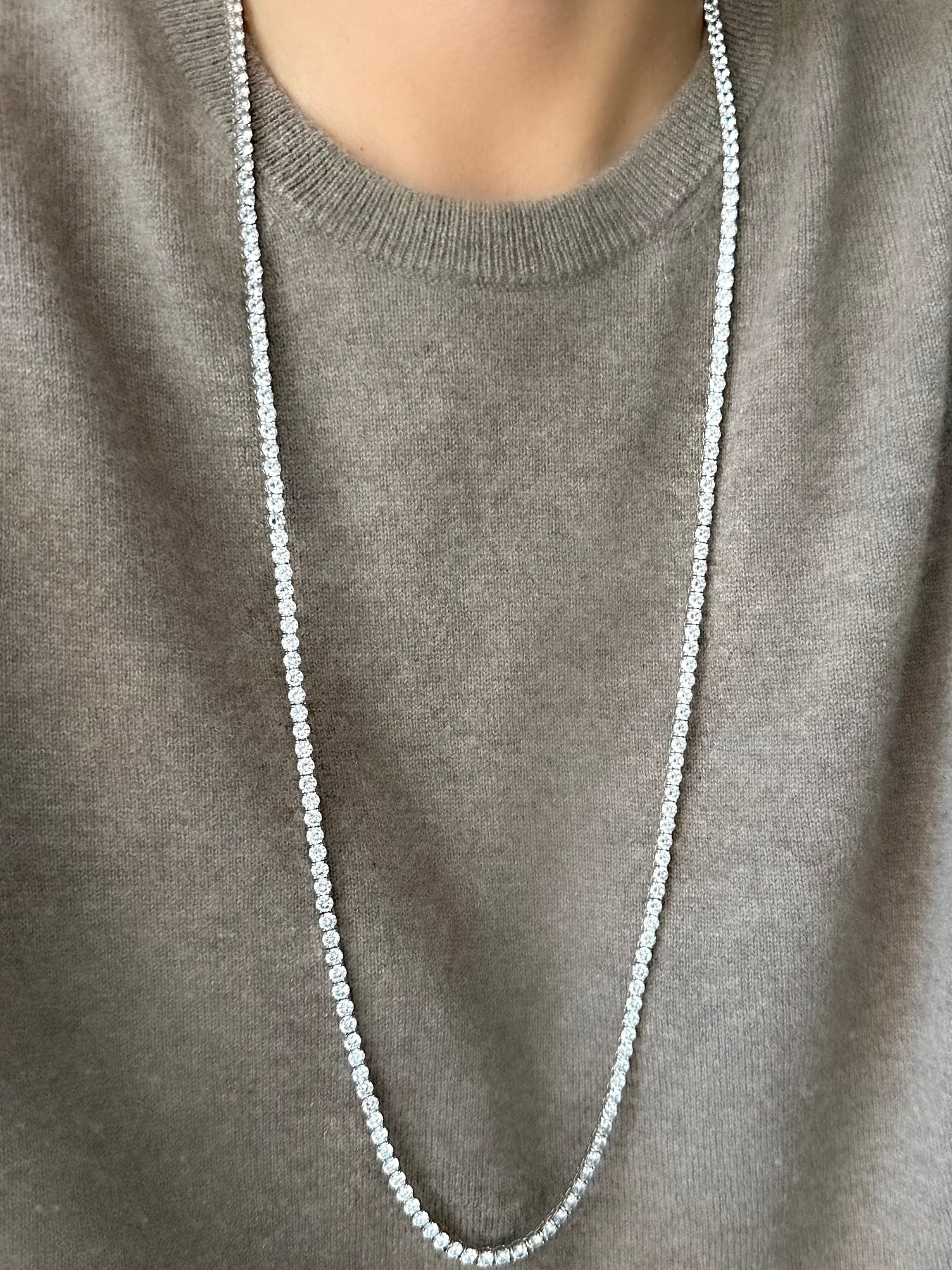 Klassische große Riviere-Halskette (4 mm) (925er Silber)