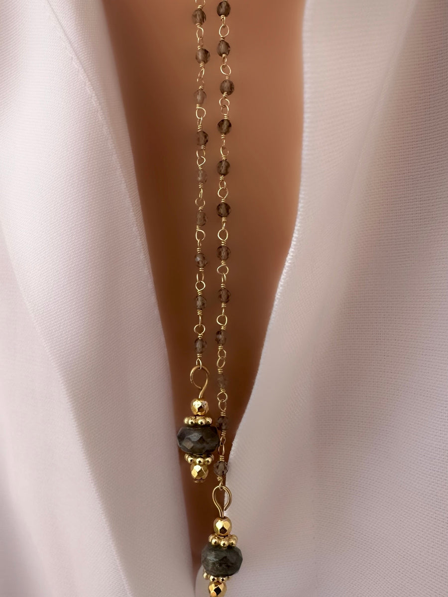 Collar Energy Rosario (Cuarzo y Labradorita) (Plata 925 bañada Oro 18k)