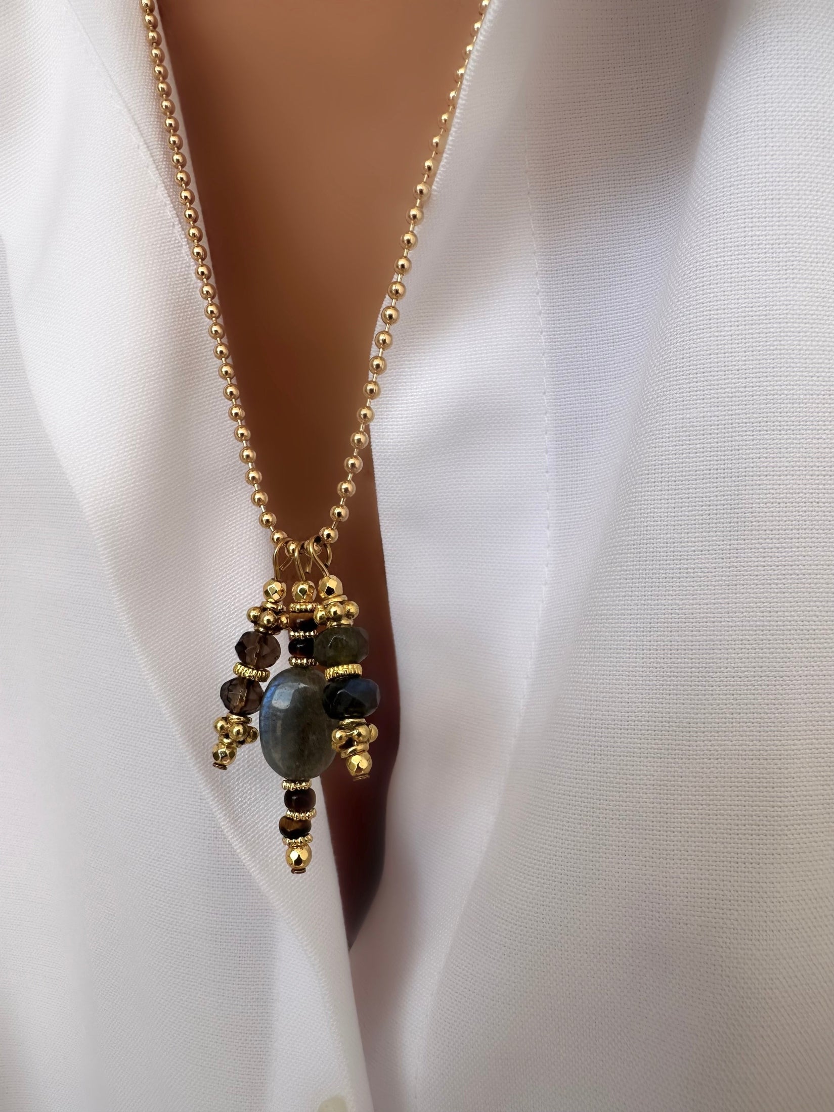 Energy Trio Halskette (Labradorit, Quarz & Tigerauge)