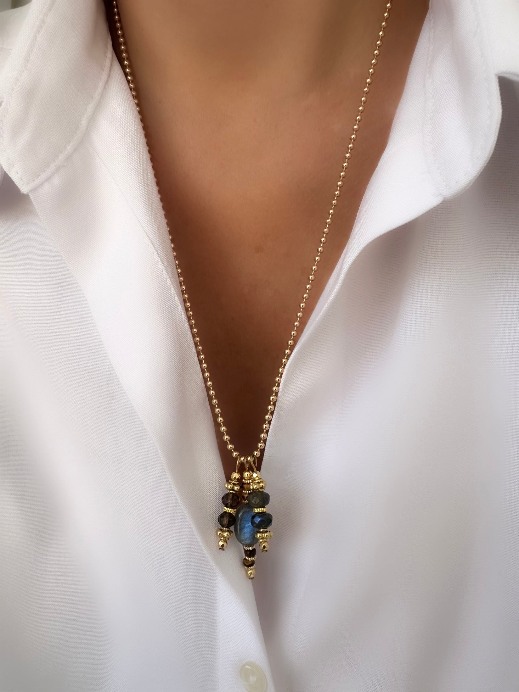 Energy Trio Halskette (Labradorit, Quarz & Tigerauge)