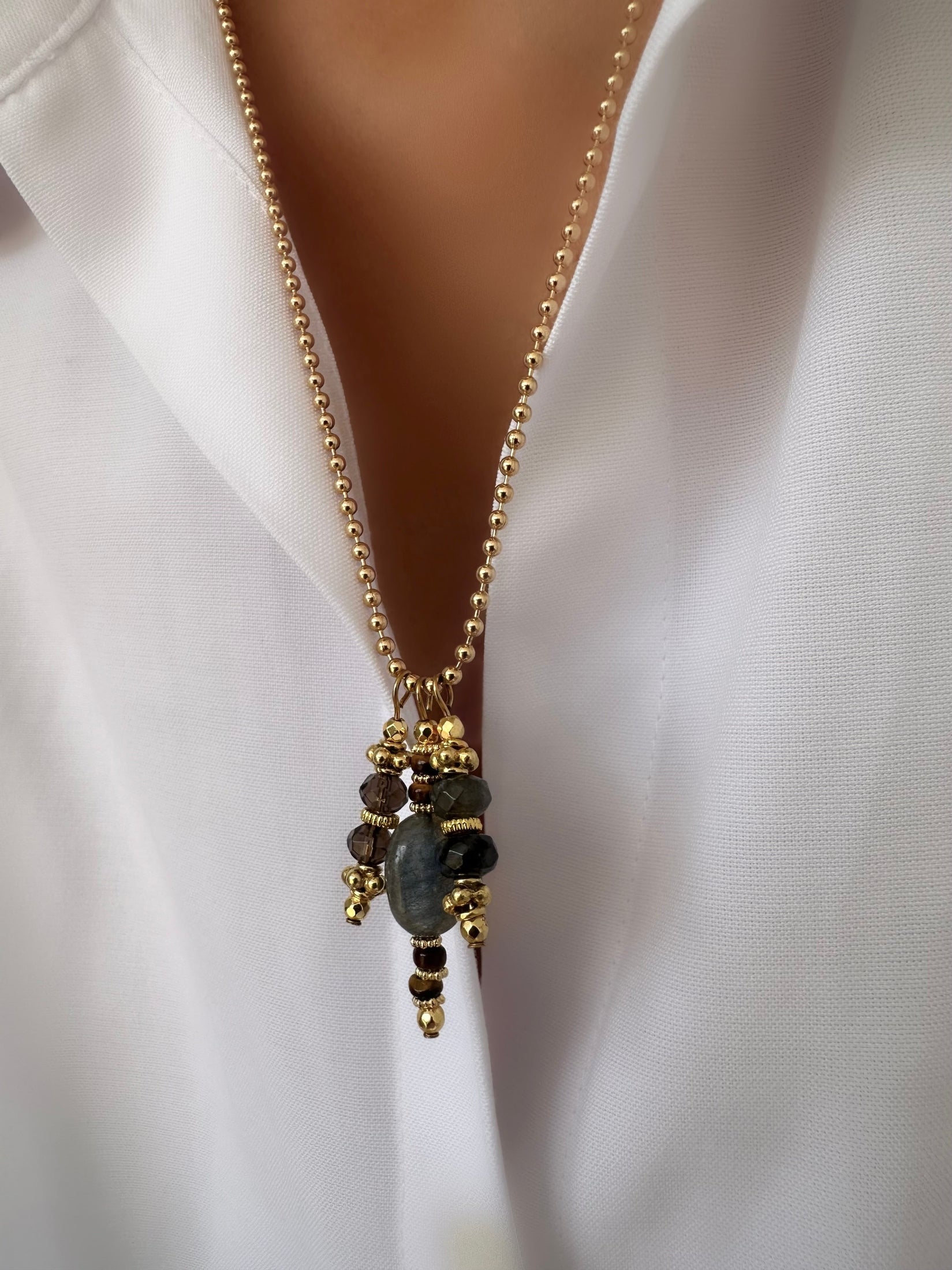 Energy Trio Halskette (Labradorit, Quarz & Tigerauge)