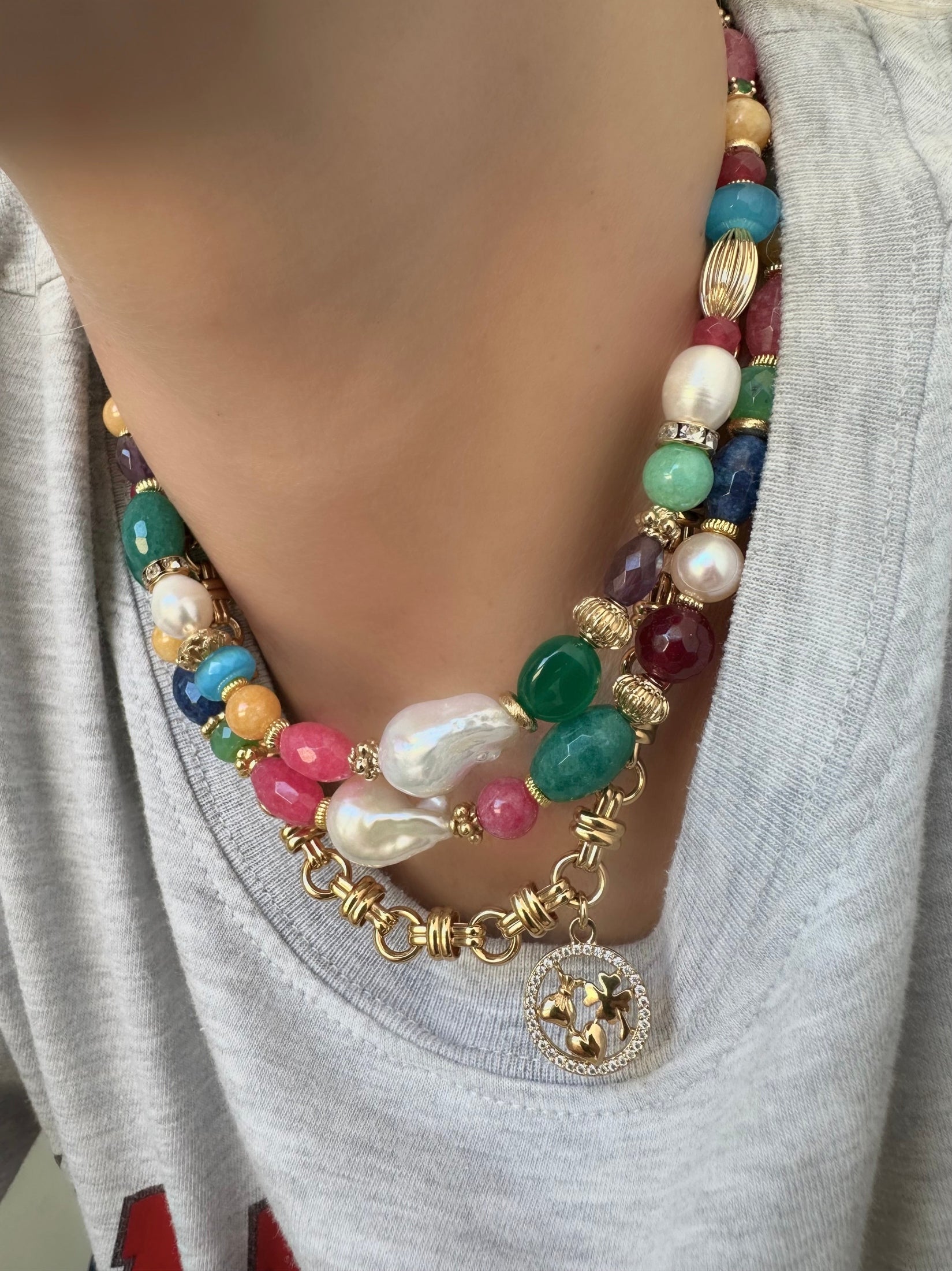 Messy Pearl Grenat Halskette (Natursteine)