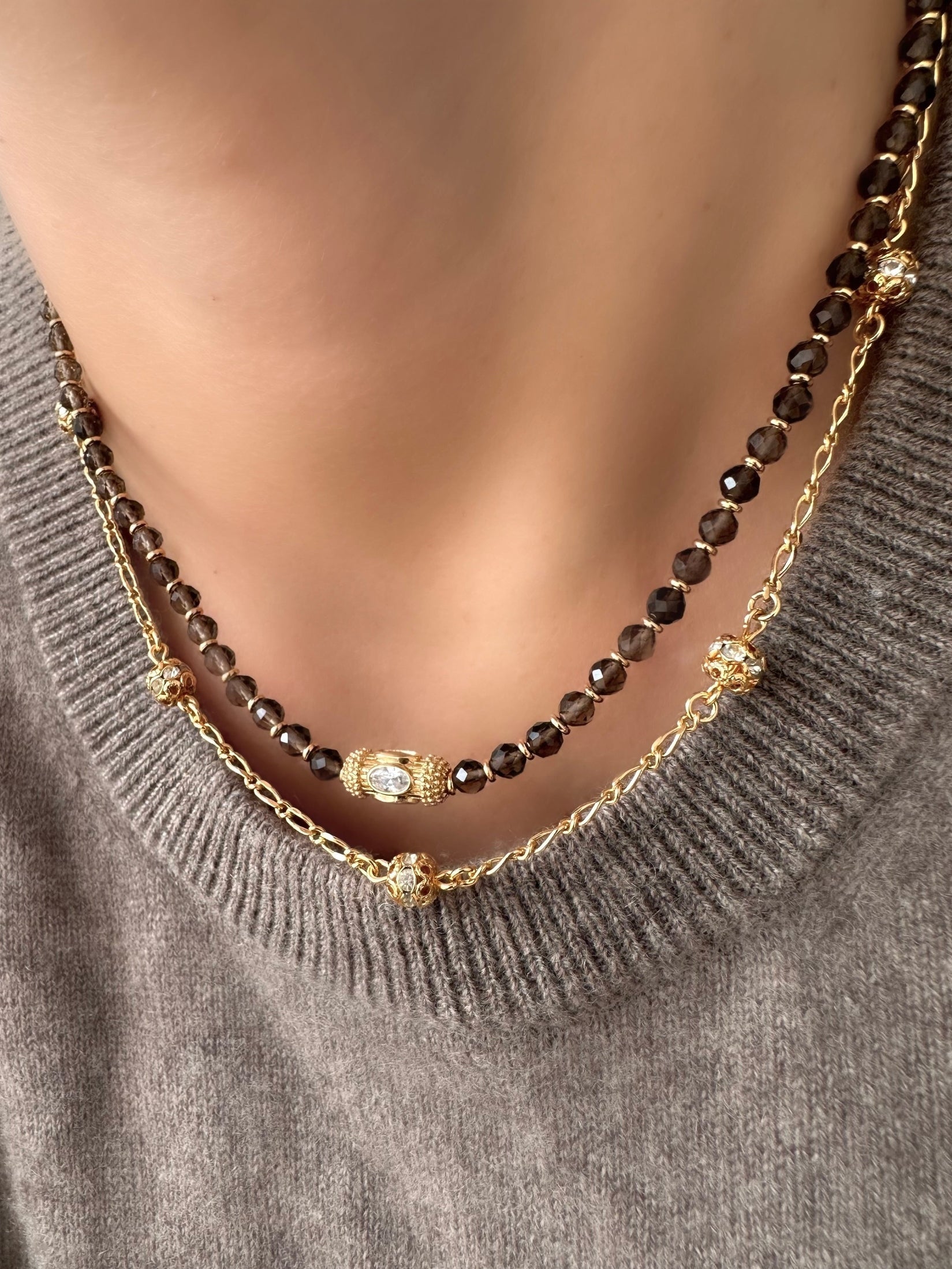 Collar Stones Gaia (Cuarzo Marrón)