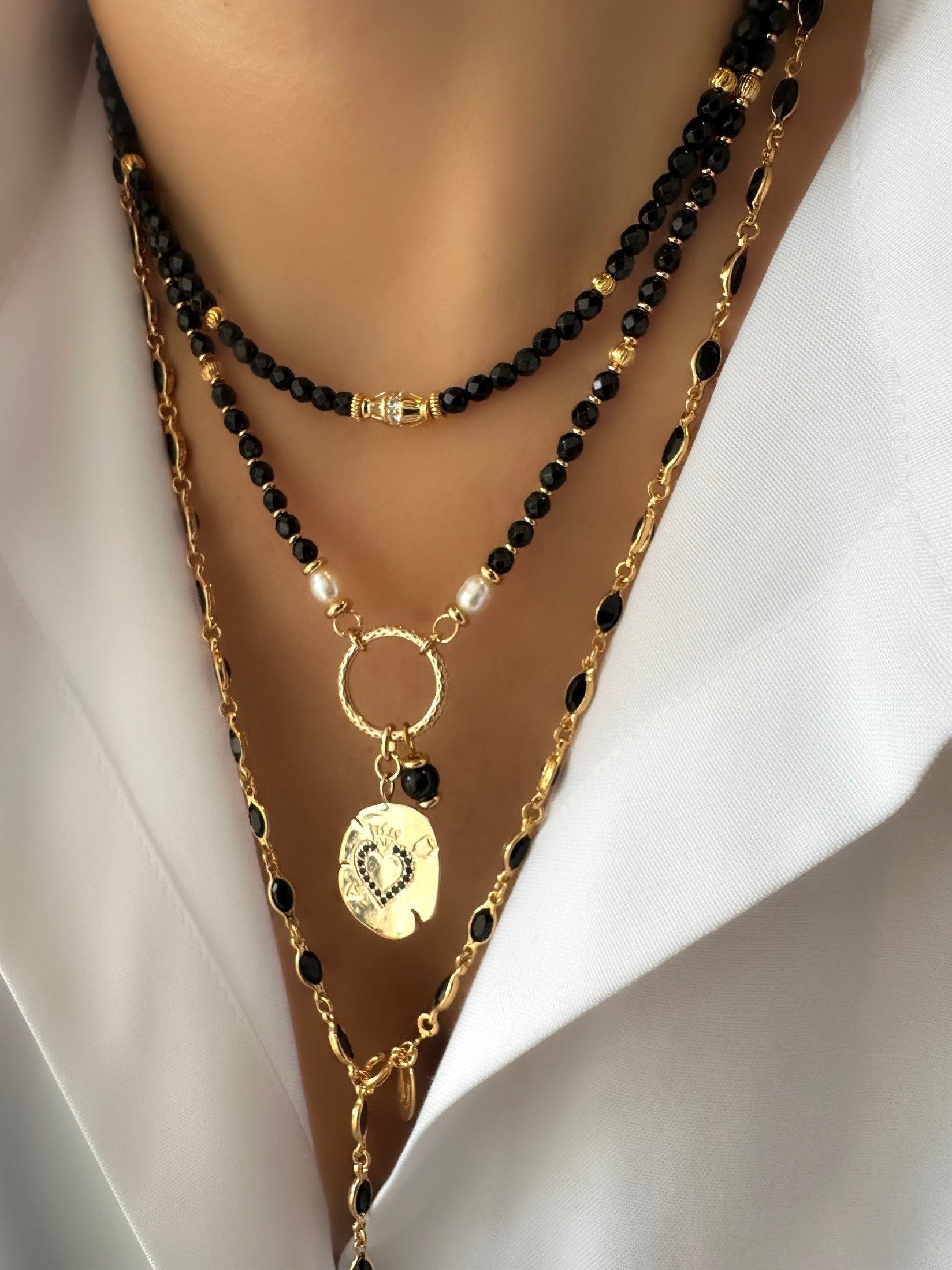 Collar Stones Round King Heart (Onix)