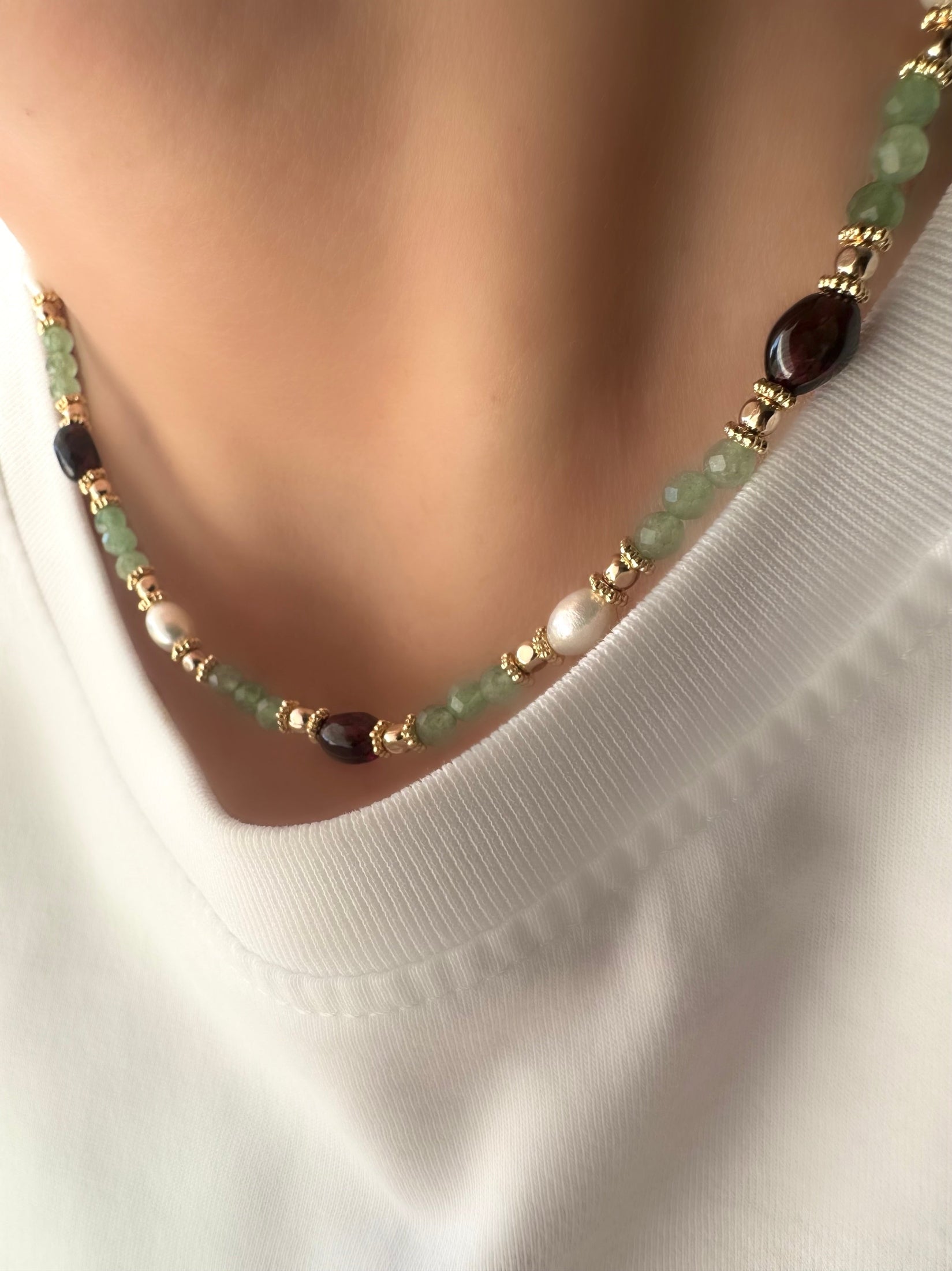 Collar Stones Osiris (Aventurina y Granates)