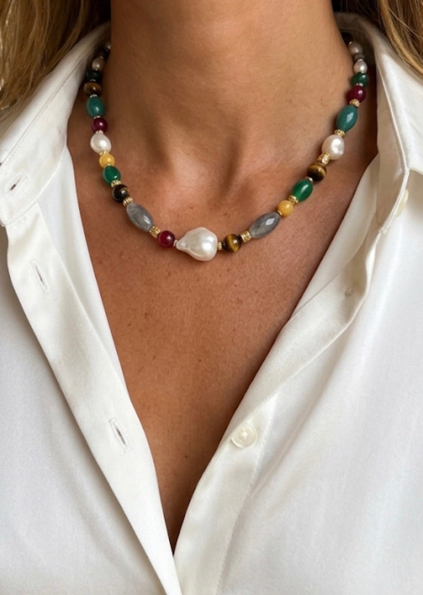 Collar Messy Pearl Tiger (Piedras naturales)