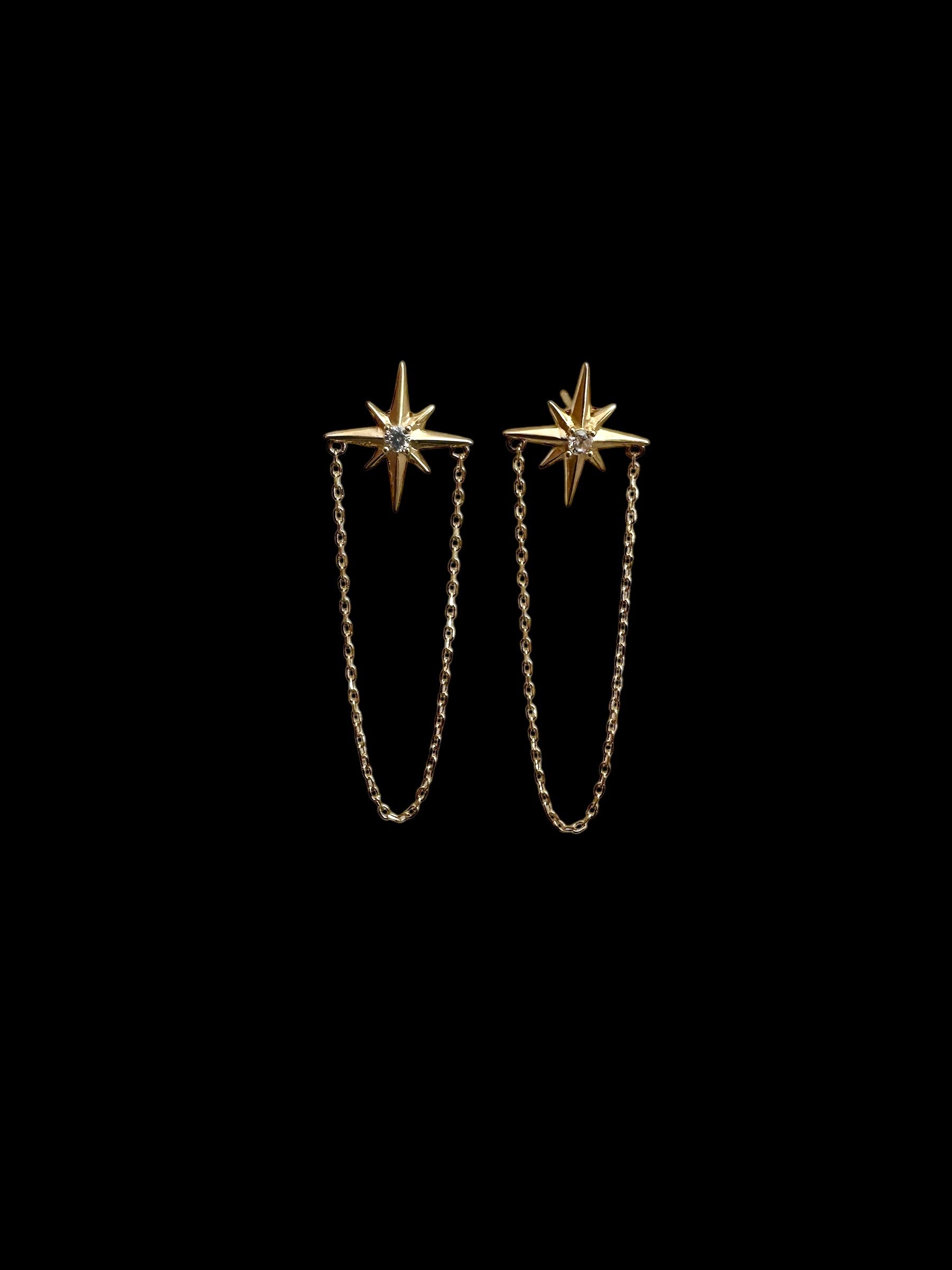 Pendientes Estrella de los Vientos Chain (Plata bañada oro 24k)