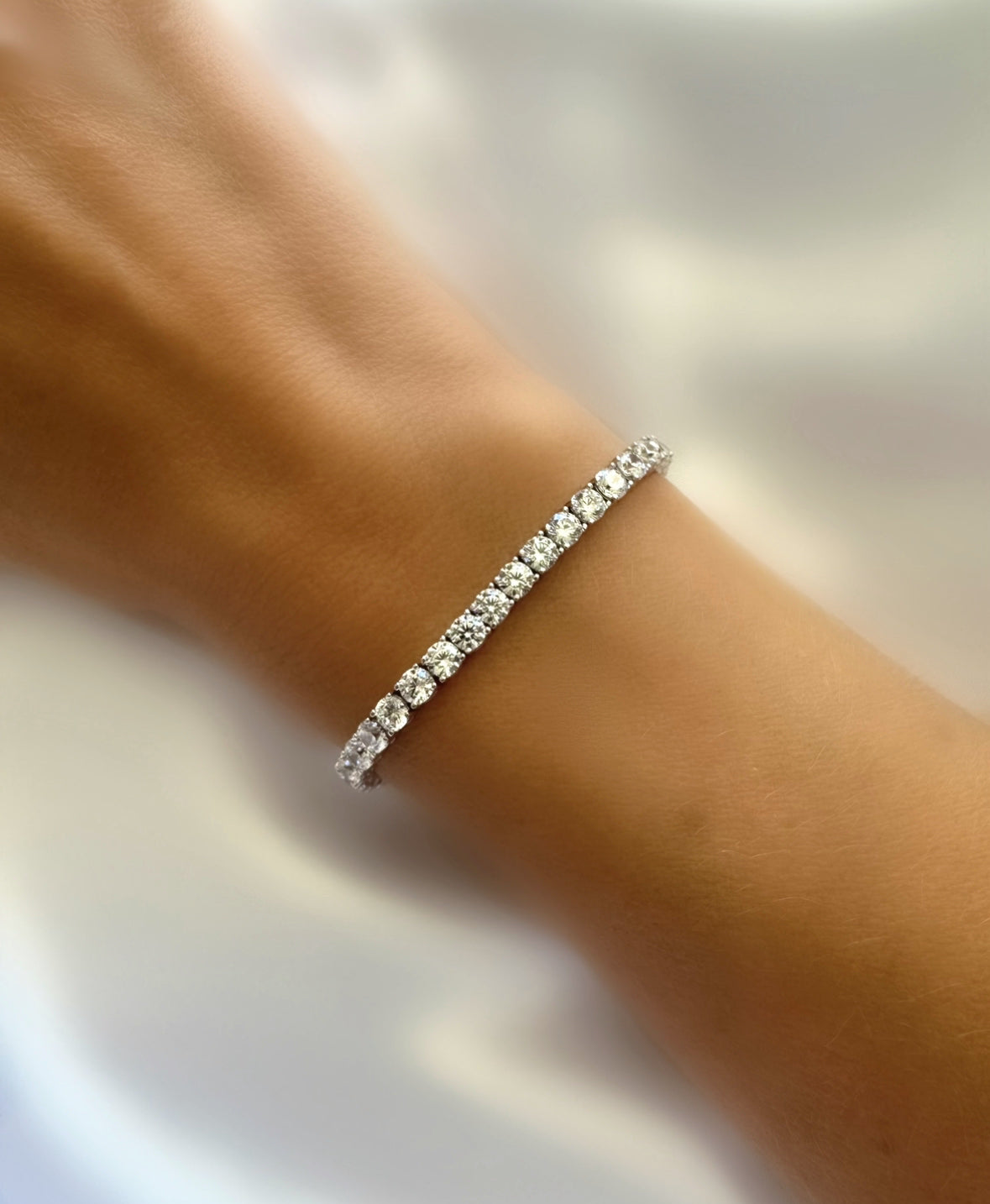 Classic Riviere Bracelet (4mm) (925 Silver)