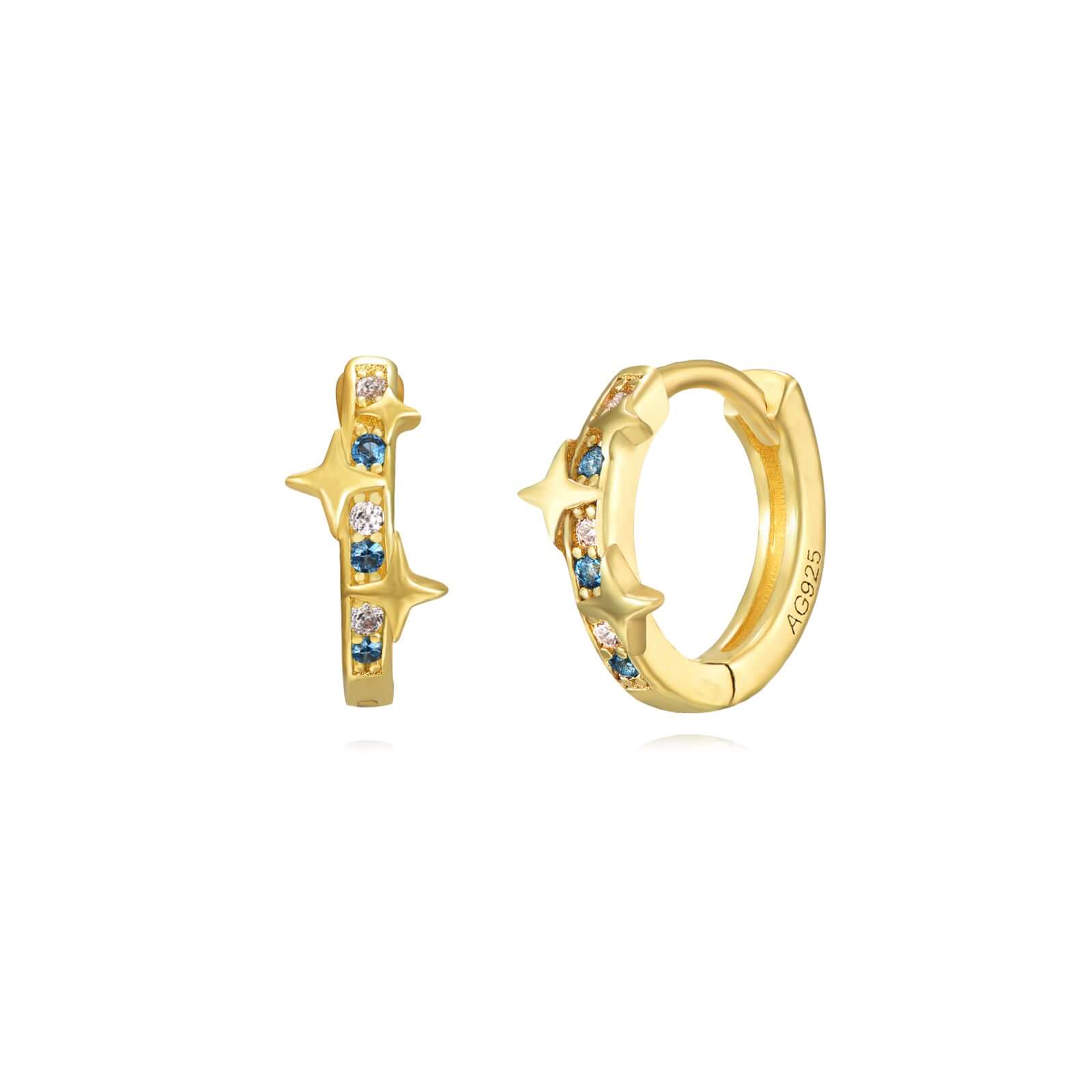 Blue Zig Stars Mini Earring (Gold Plated Silver)