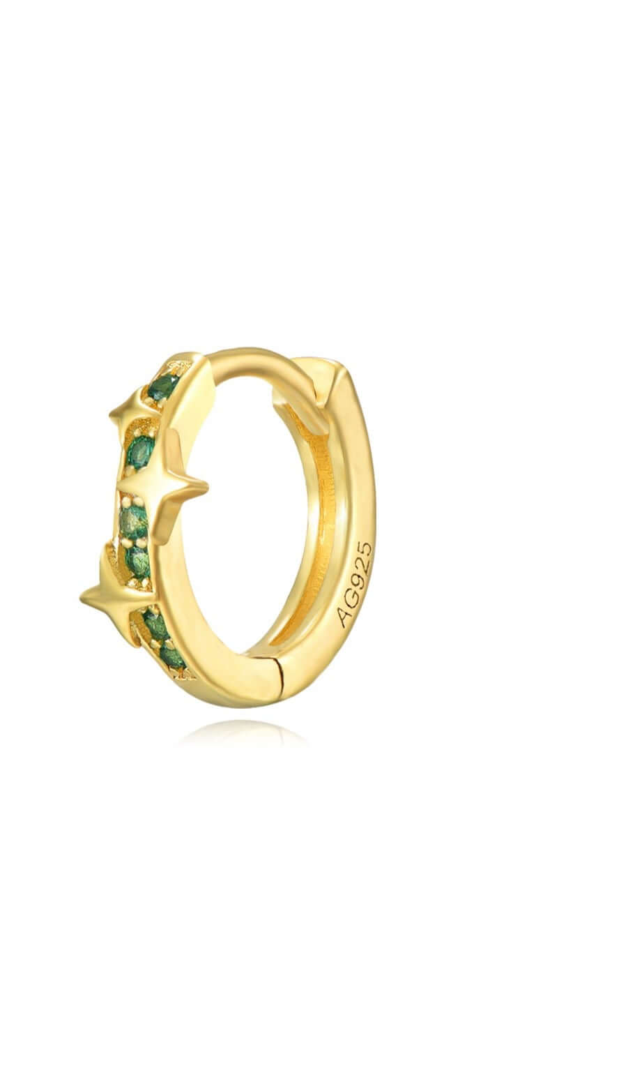 Le Marshand® - Joyería en plata 925, chapado en Oro 24K - Arito Estrellas Zig (Verde) - Diseños propios - Brazaletes, pulseras, collares y pendientes - Joyería online - Mallorca