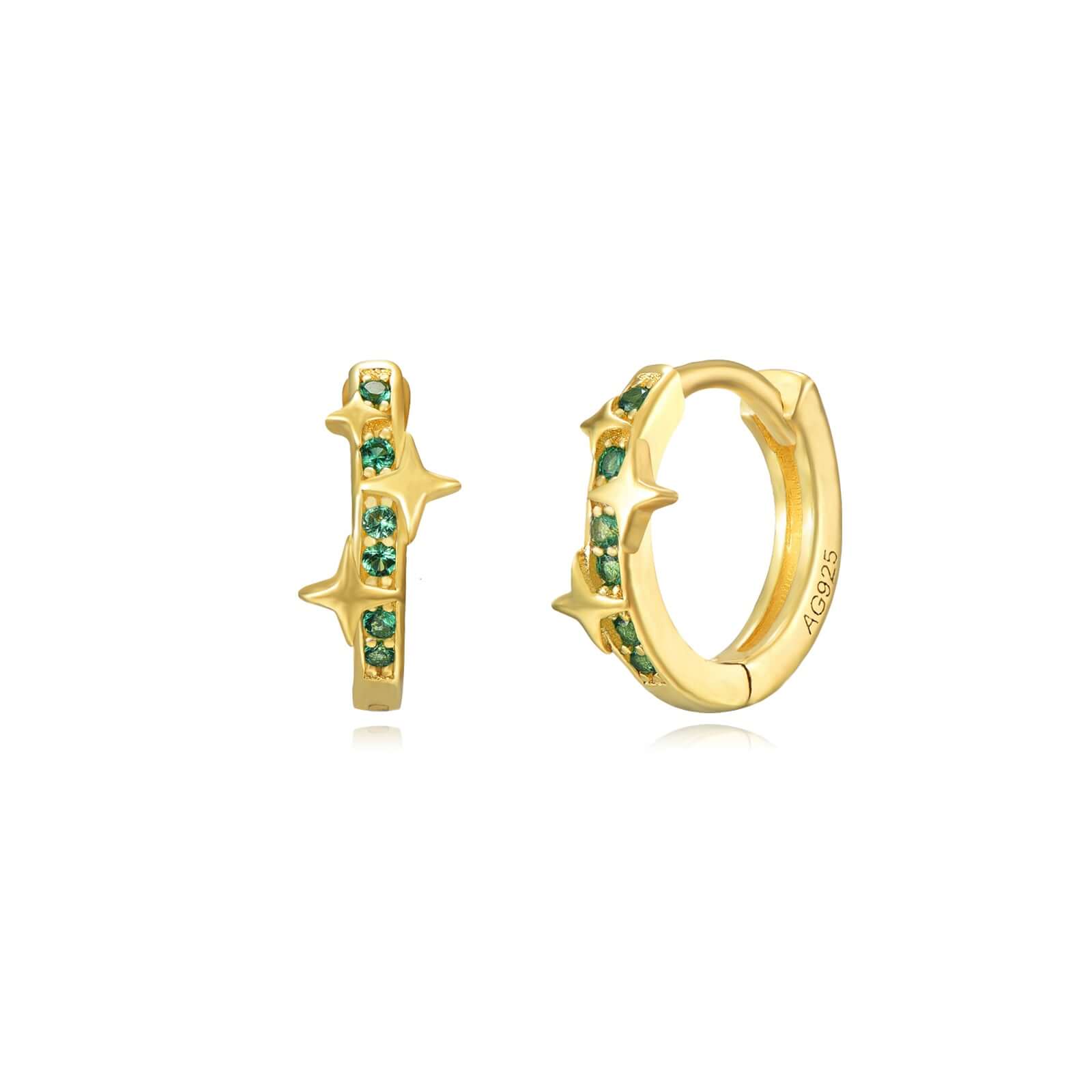 Le Marshand® - Joyería en plata 925, chapado en Oro 24K - Arito Estrellas Zig (Verde) - Diseños propios - Brazaletes, pulseras, collares y pendientes - Joyería online - Mallorca