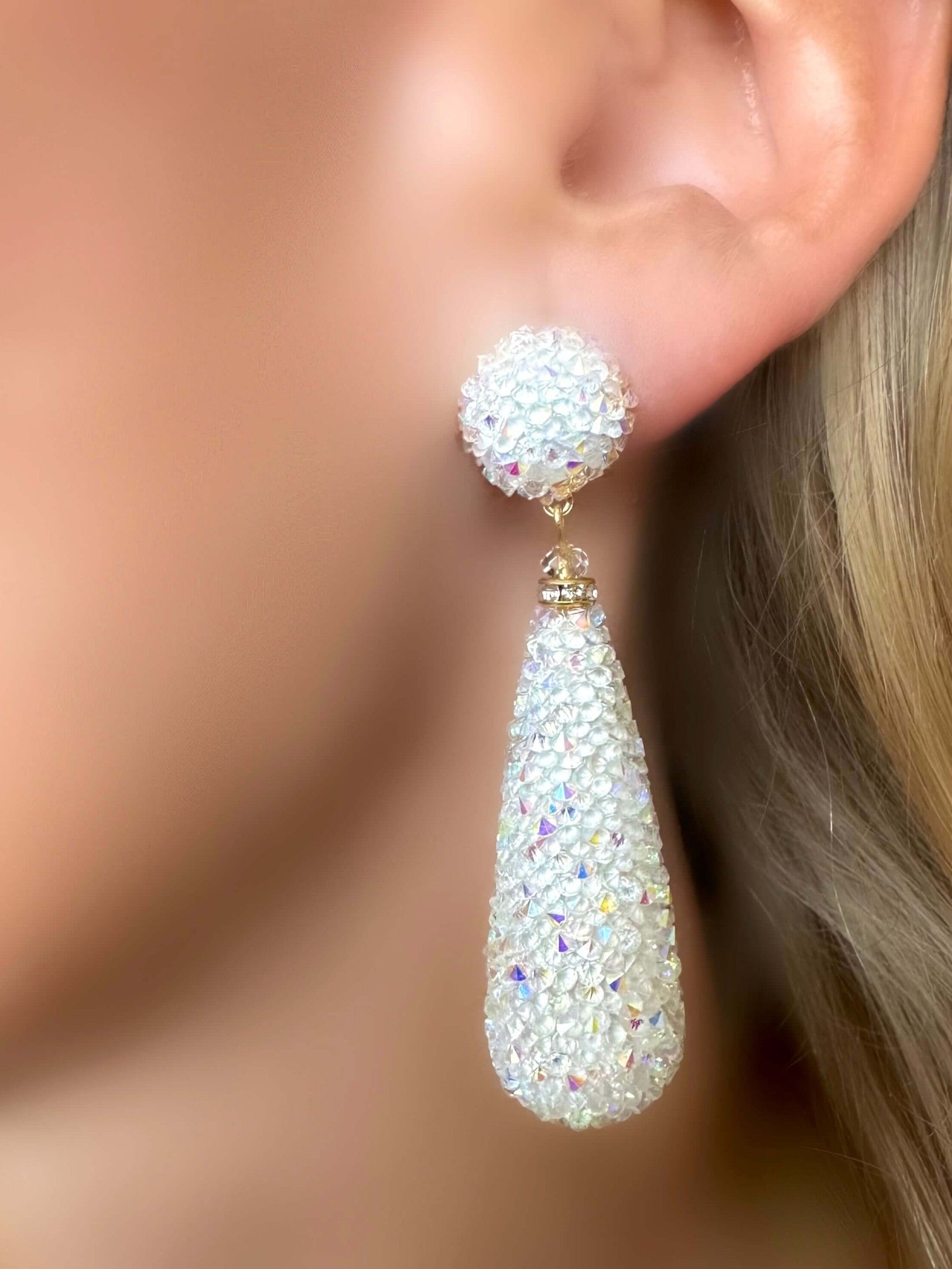 Crystal Teardrop Earrings (White)