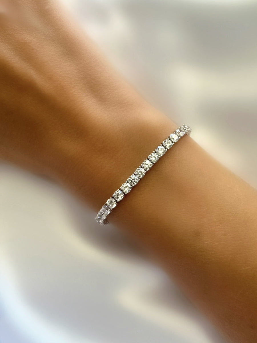 Classic Riviere Bracelet (4mm) (925 Silver)