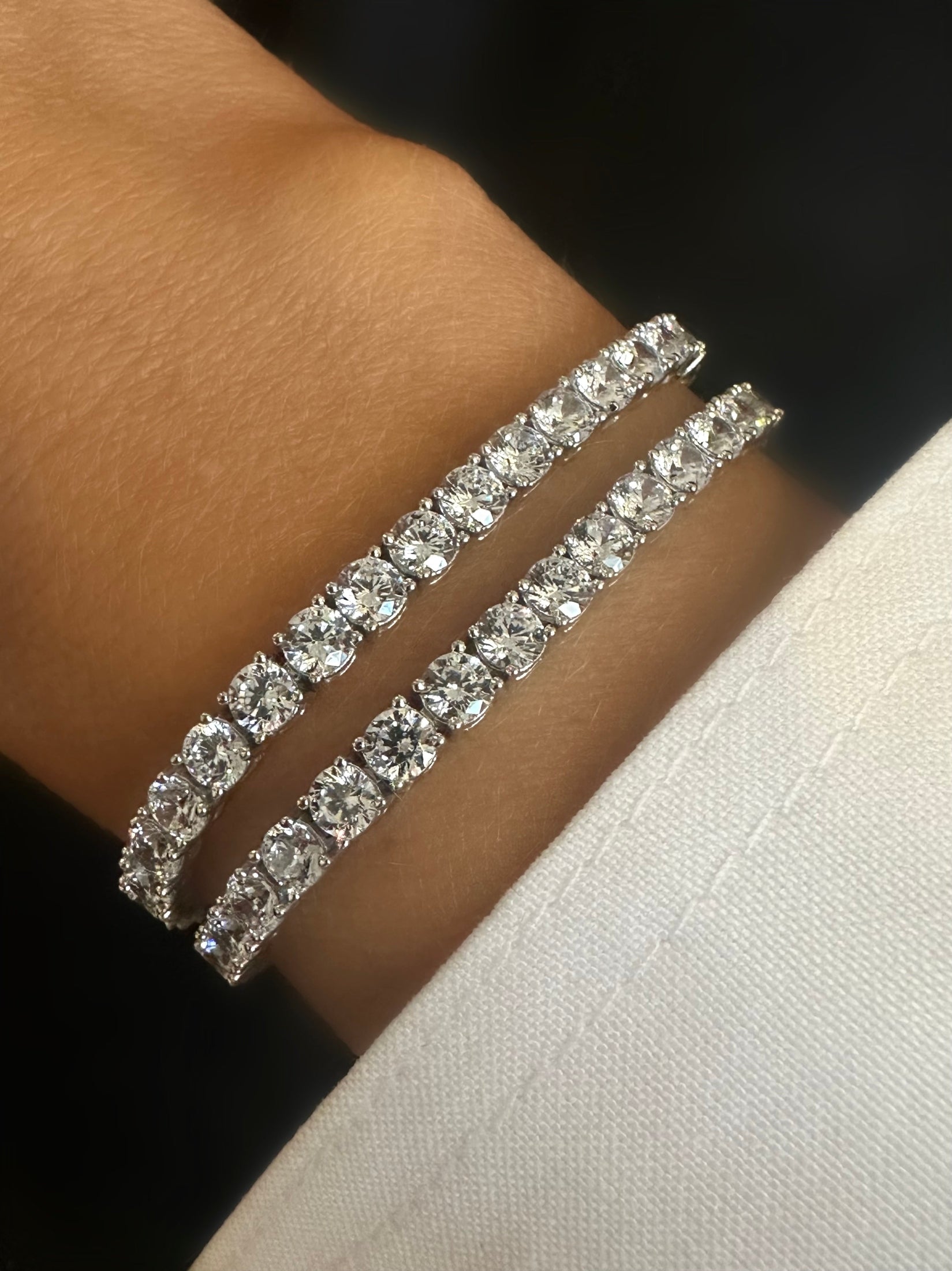 Classic Riviere Bracelet (4mm) (925 Silver)