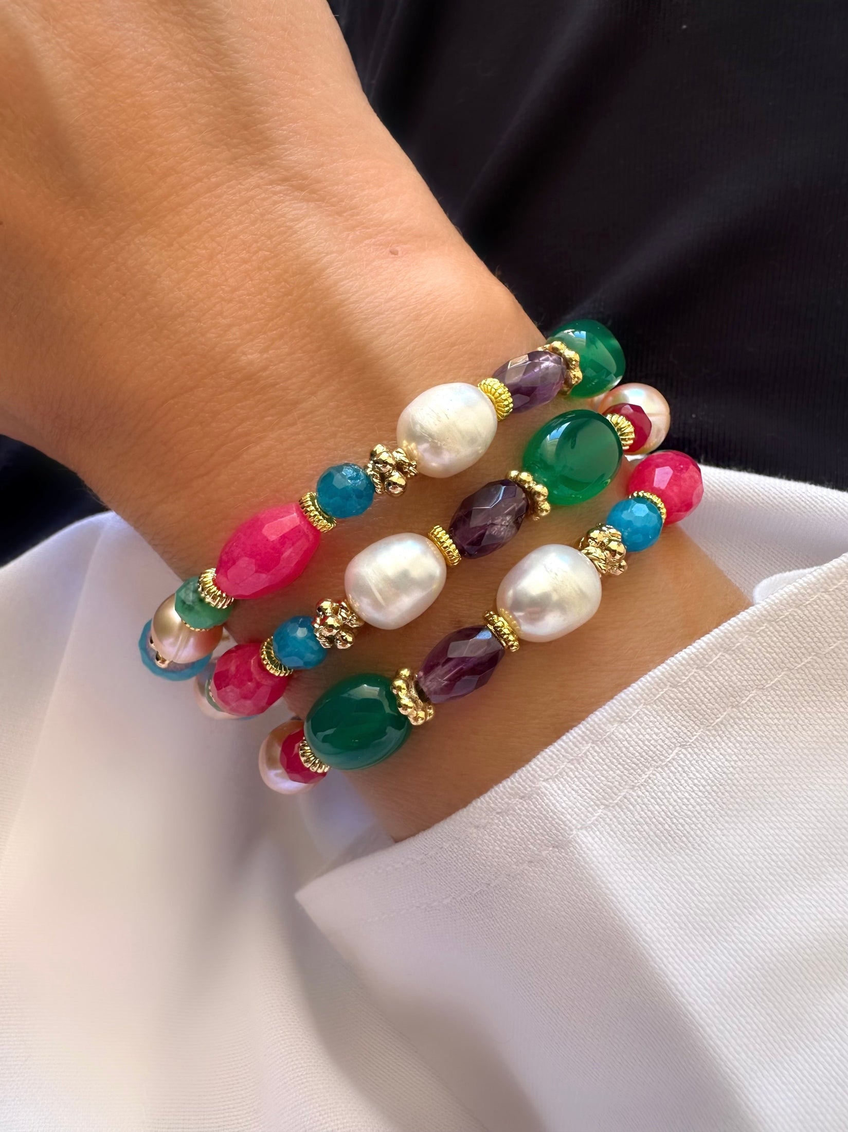 Messy Pearl Blues Bracelet (Natural Stones)