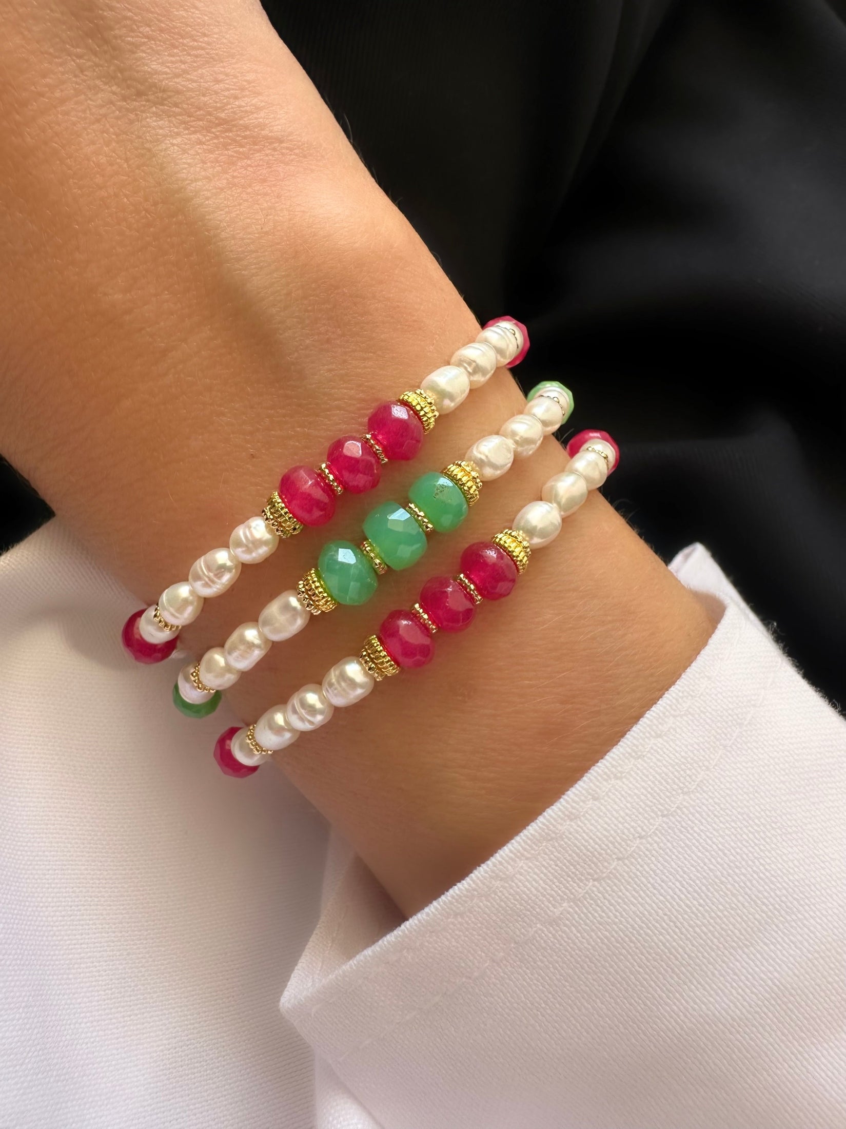 Pulsera Stones Crisol (Cuarzo rosa y perlas)