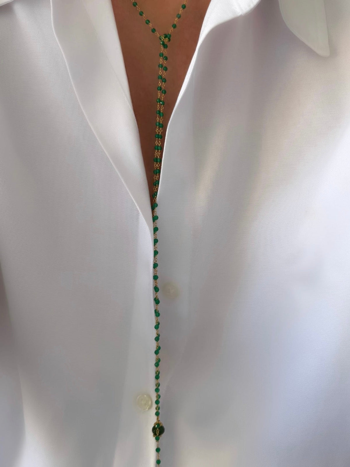 Collar Energy Rosario (Onix verde y Jade) (Plata 925 bañada Oro 18k) - LE MARSHAND™