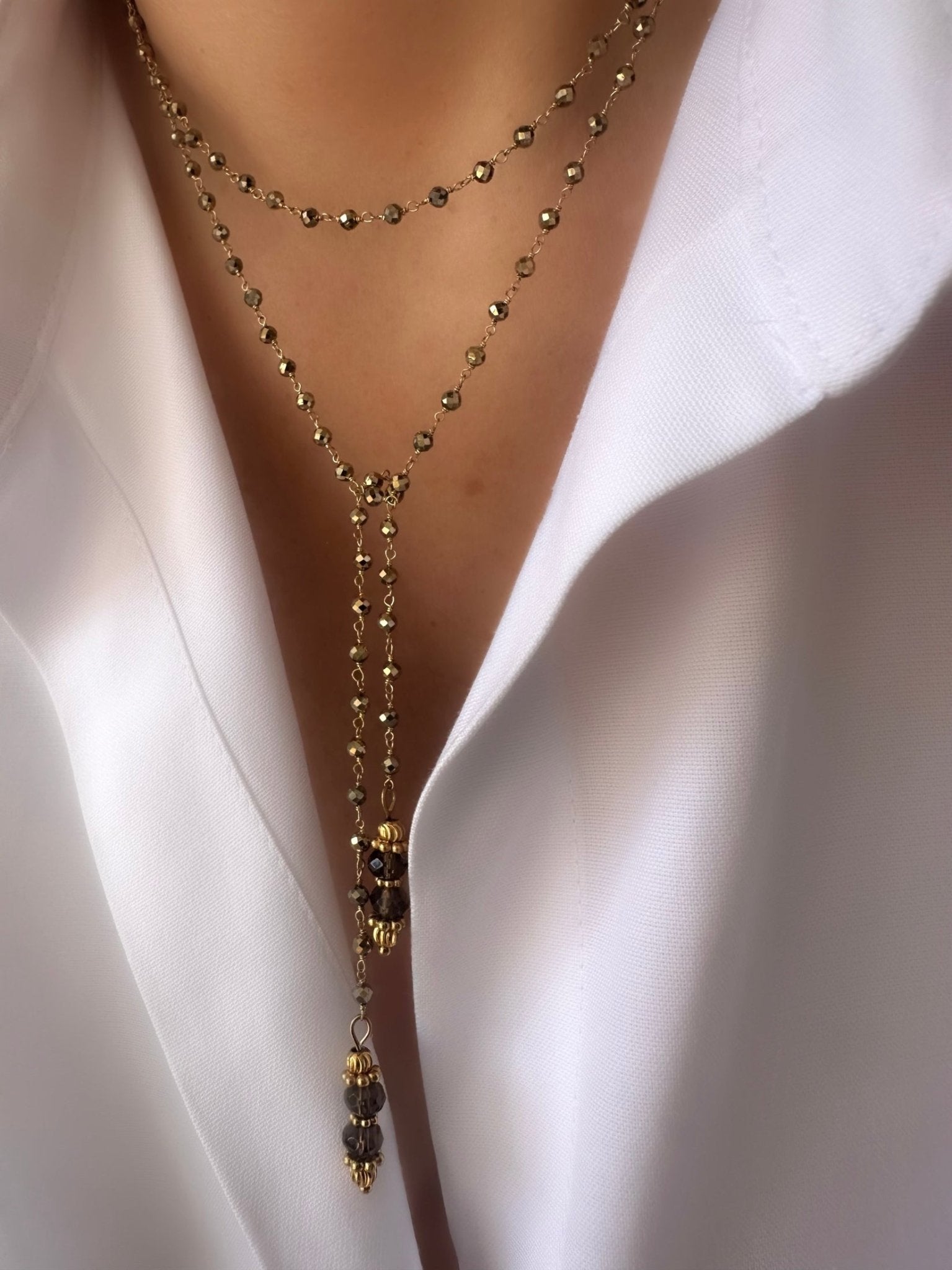 Collar Energy Rosario (Pirita y Cuarzo) (Plata 925 bañada Oro 18k) - LE MARSHAND™