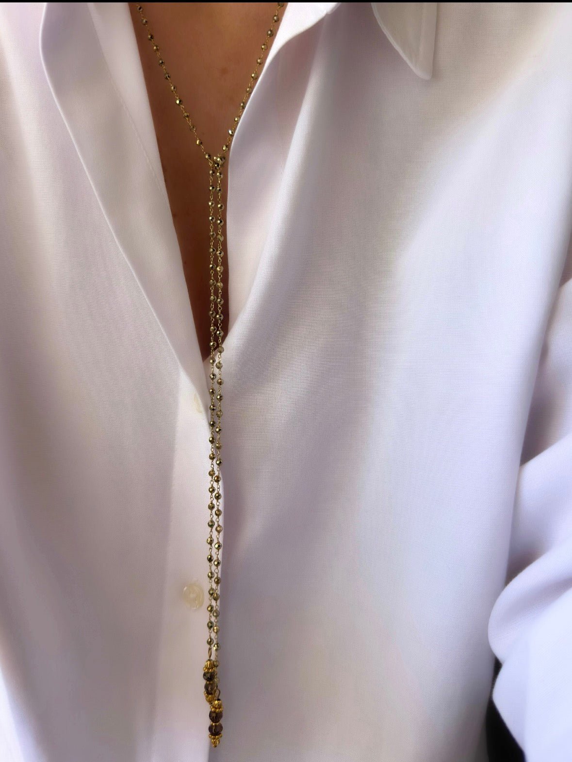 Collar Energy Rosario (Pirita y Cuarzo) (Plata 925 bañada Oro 18k) - LE MARSHAND™