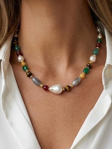 Collier Messy Pearl Tiger (Pierres naturelles)