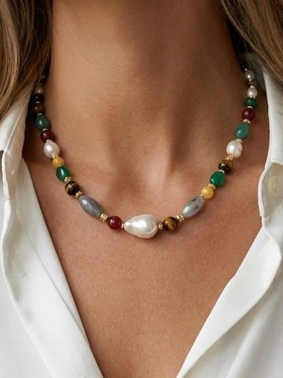 Collar Messy Pearl Tiger (Piedras naturales) - LE MARSHAND™