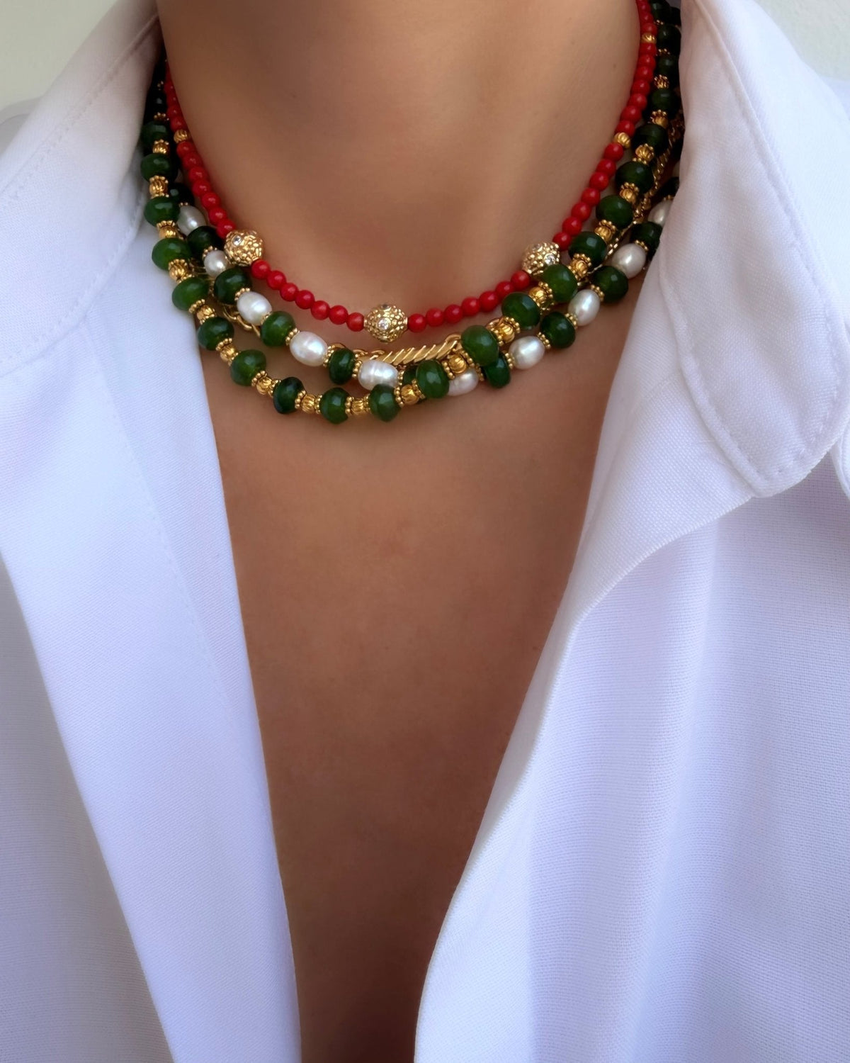 Collar Stones Collection Nº2 (Jade Verde y Perla) - LE MARSHAND™