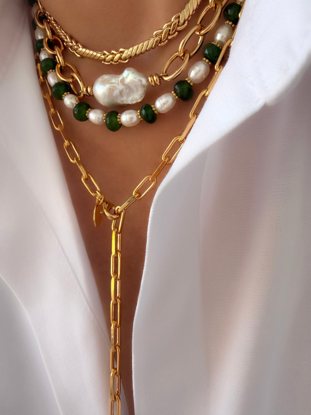 Collar Stones Collection Nº2 (Jade Verde y Perla)