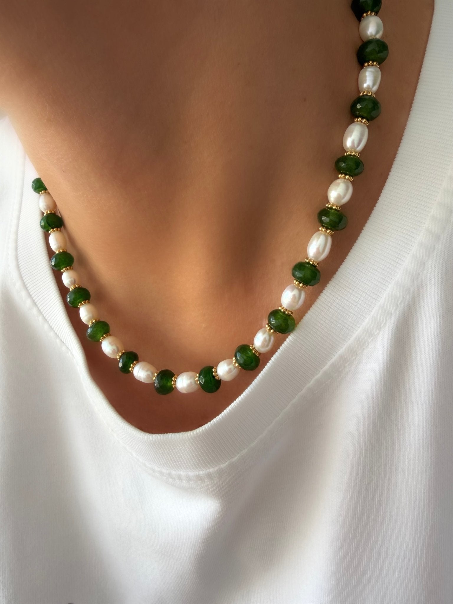 Collar Stones Collection Nº2 (Jade Verde y Perla) - LE MARSHAND™