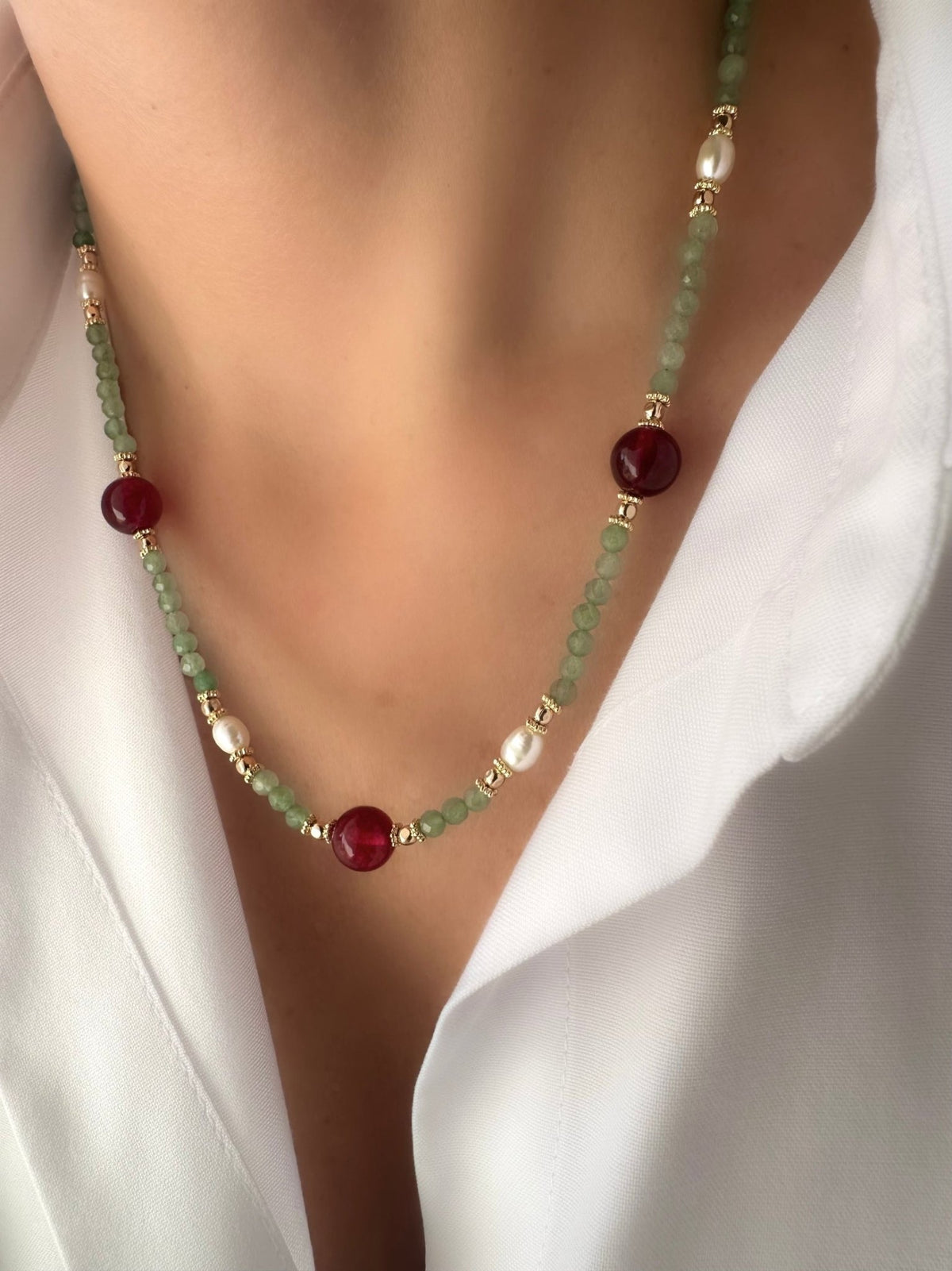 Collana Stones Osiris Long (Avventurina e Granati)