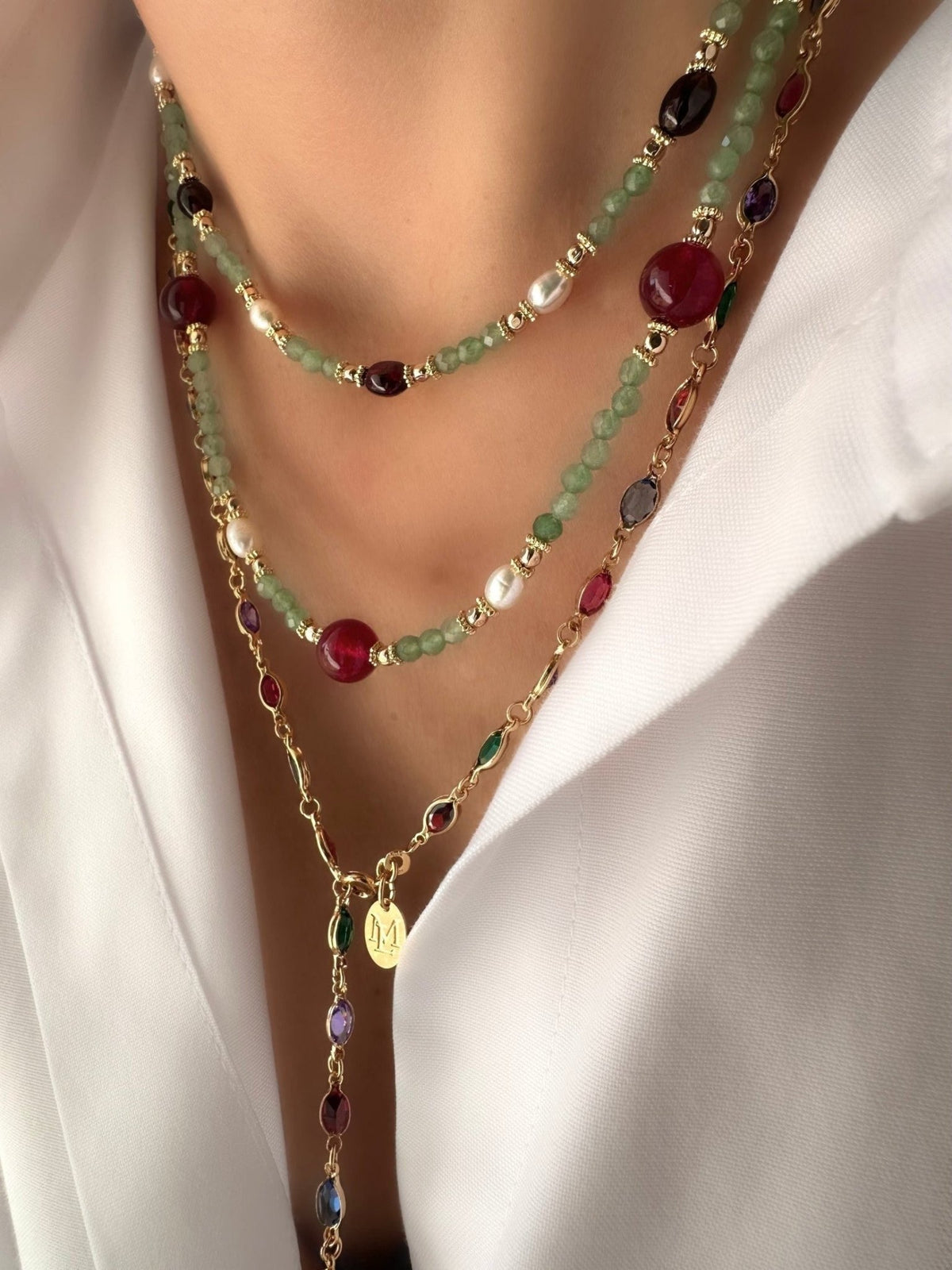 Collana Stones Osiris Long (Avventurina e Granati)