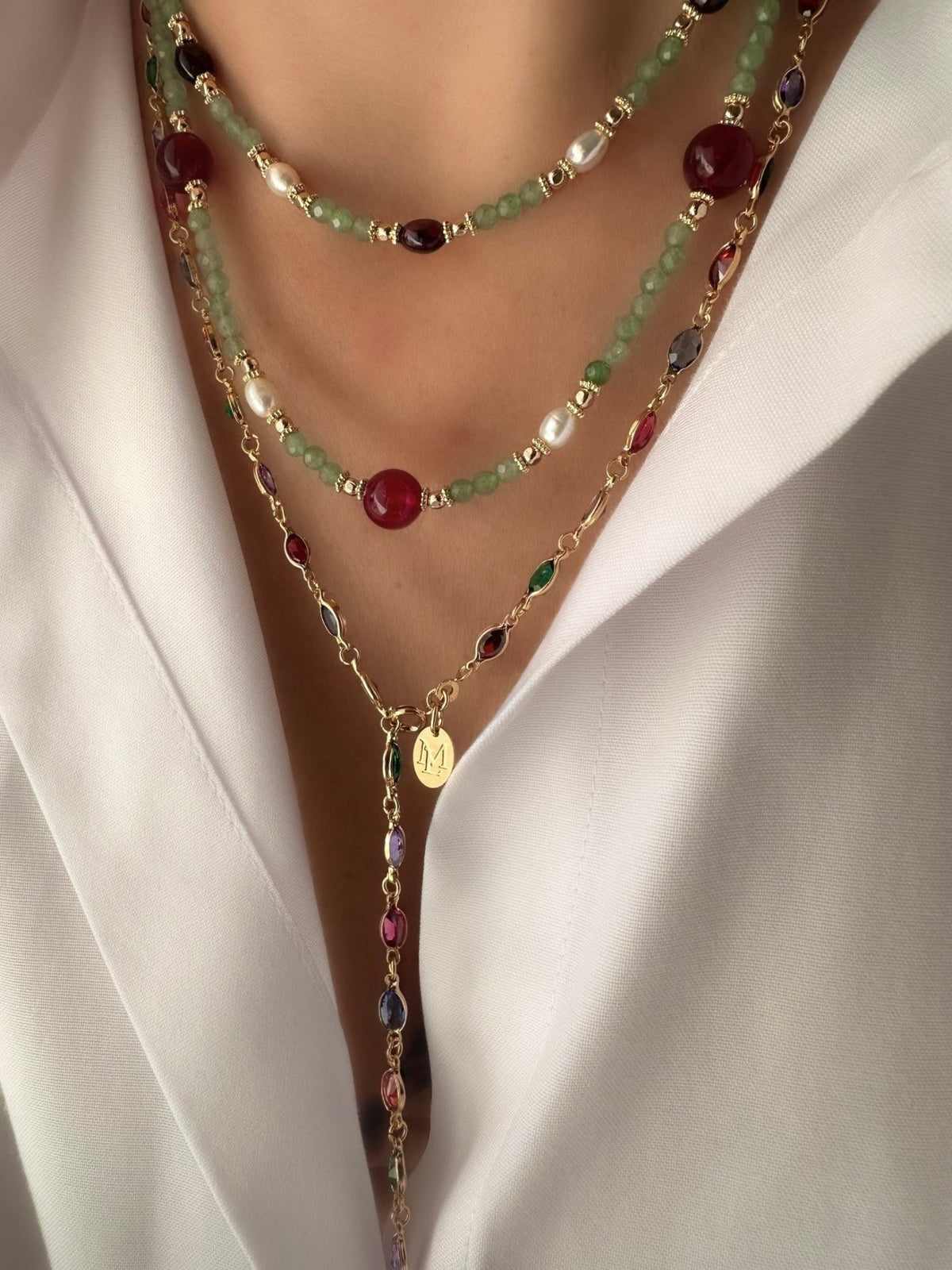 Collana Stones Osiris Long (Avventurina e Granati)